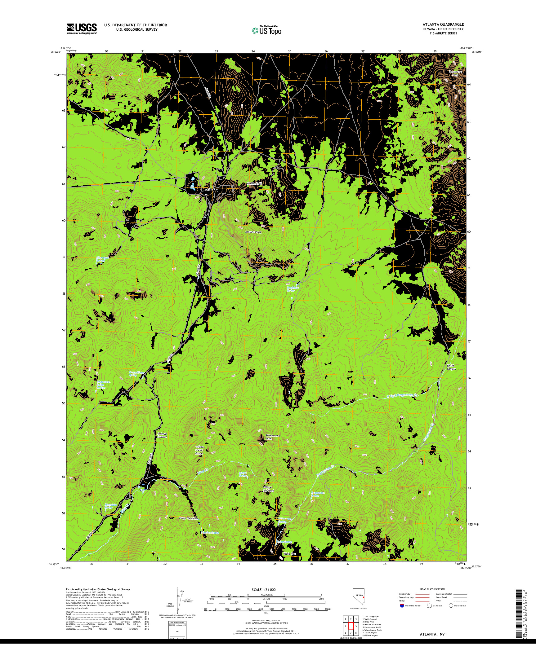USGS US TOPO 7.5-MINUTE MAP FOR ATLANTA, NV 2018