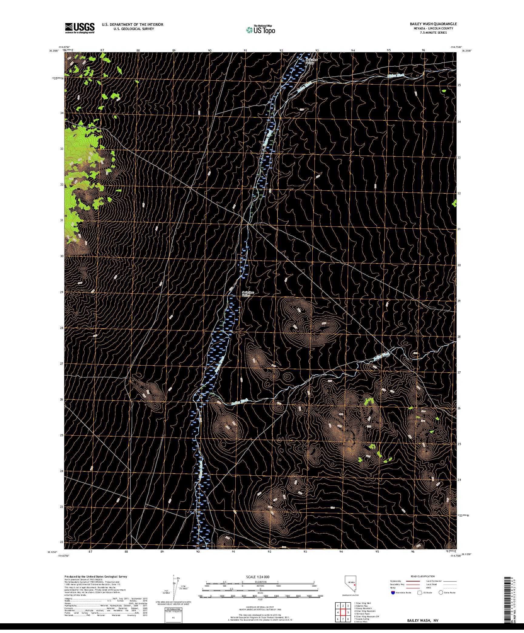 USGS US TOPO 7.5-MINUTE MAP FOR BAILEY WASH, NV 2018