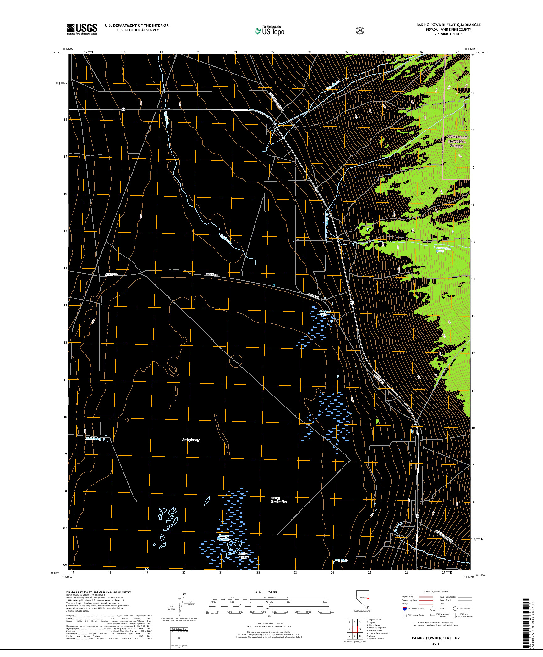 USGS US TOPO 7.5-MINUTE MAP FOR BAKING POWDER FLAT, NV 2018