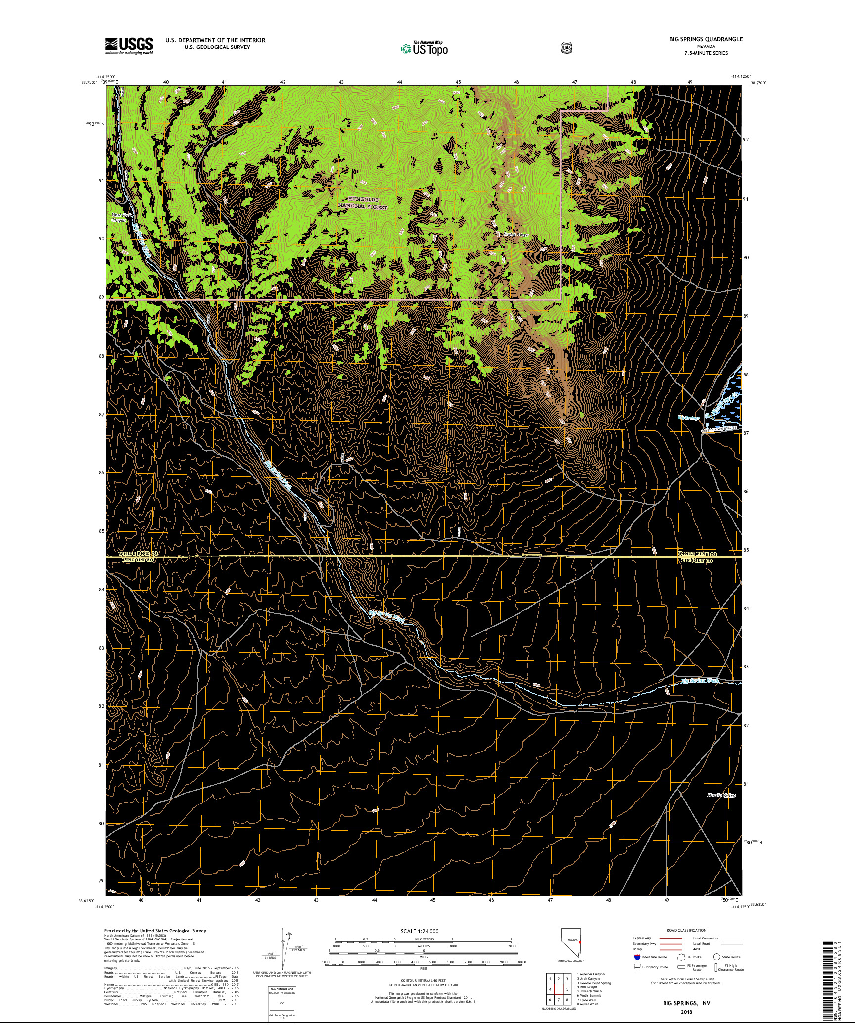 USGS US TOPO 7.5-MINUTE MAP FOR BIG SPRINGS, NV 2018