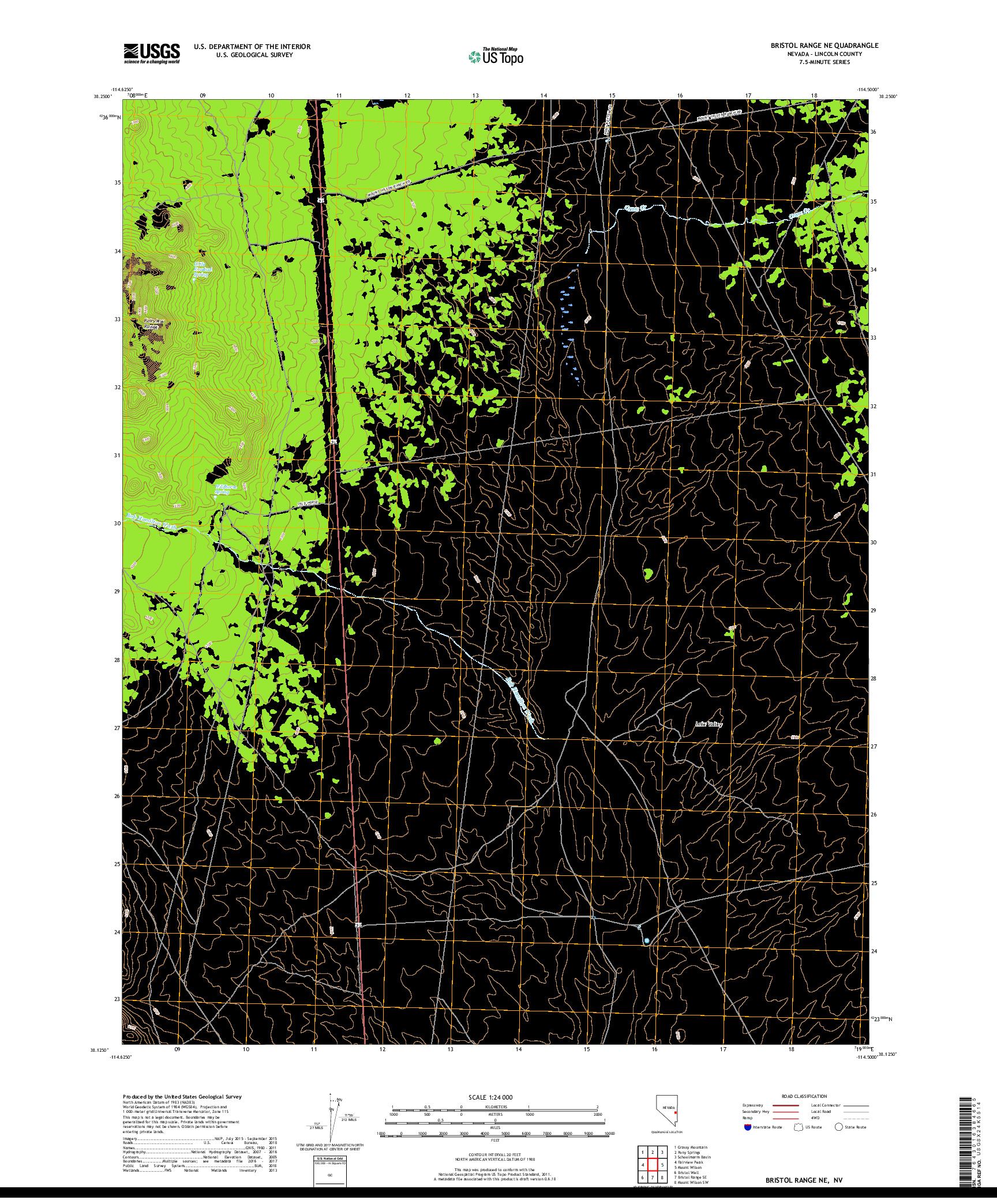 USGS US TOPO 7.5-MINUTE MAP FOR BRISTOL RANGE NE, NV 2018