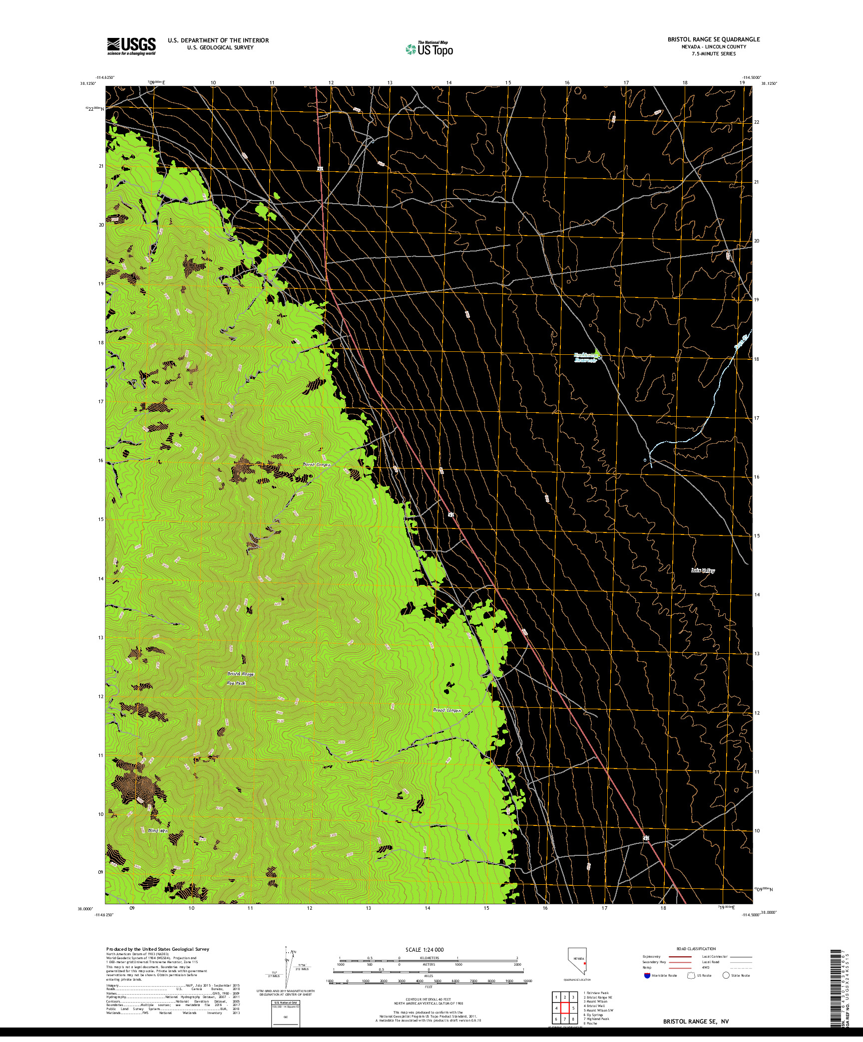 USGS US TOPO 7.5-MINUTE MAP FOR BRISTOL RANGE SE, NV 2018