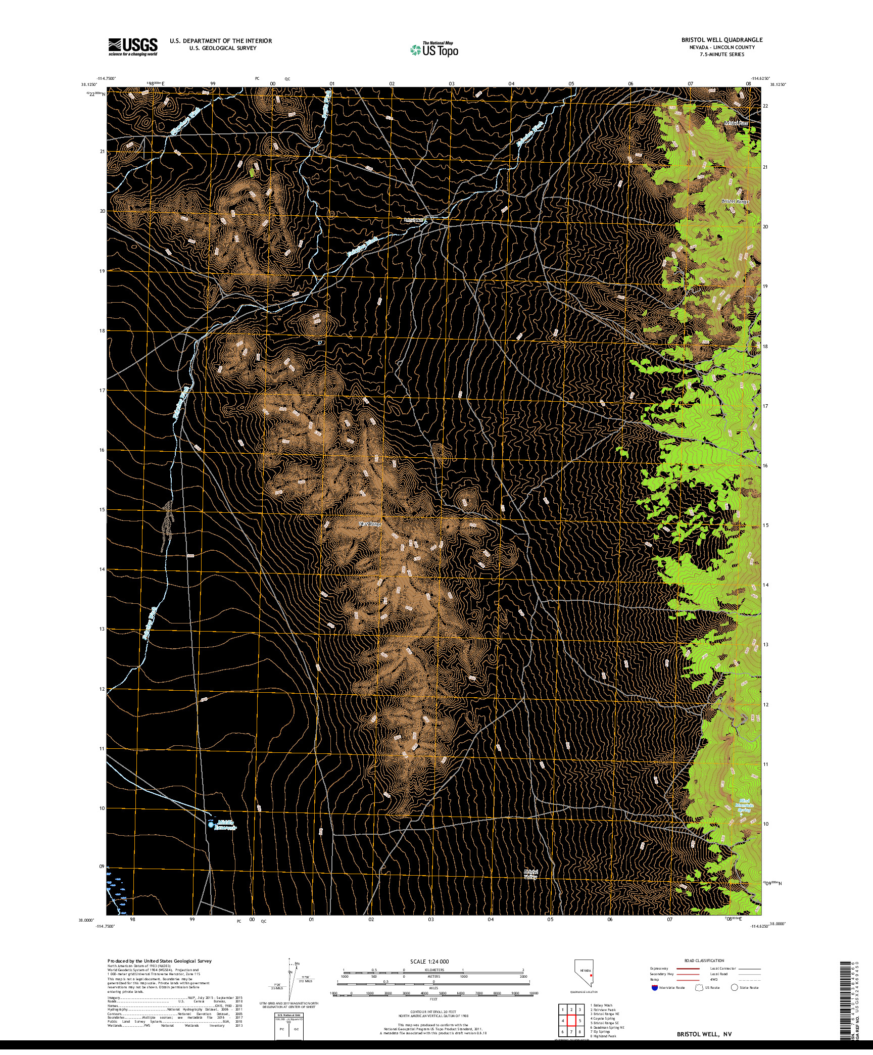 USGS US TOPO 7.5-MINUTE MAP FOR BRISTOL WELL, NV 2018