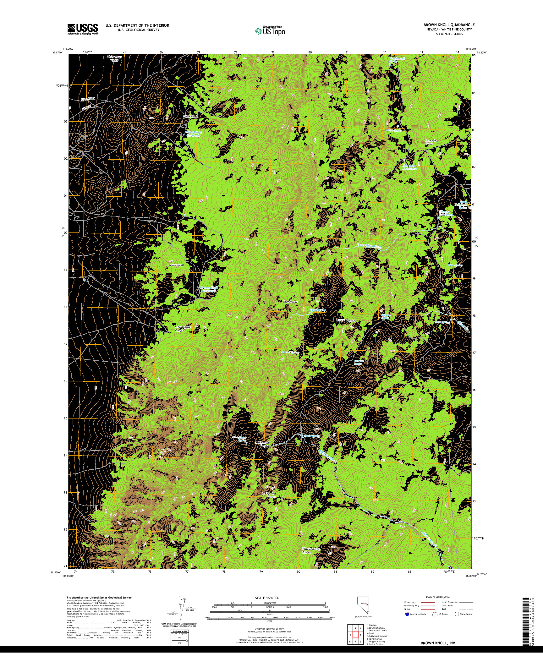 USGS US TOPO 7.5-MINUTE MAP FOR BROWN KNOLL, NV 2018
