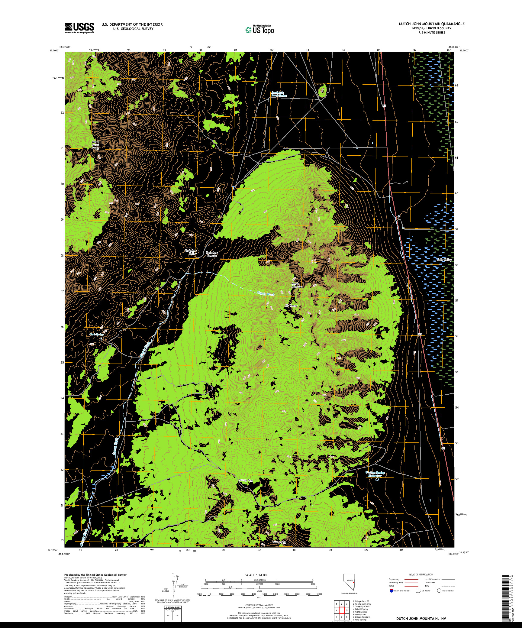 USGS US TOPO 7.5-MINUTE MAP FOR DUTCH JOHN MOUNTAIN, NV 2018