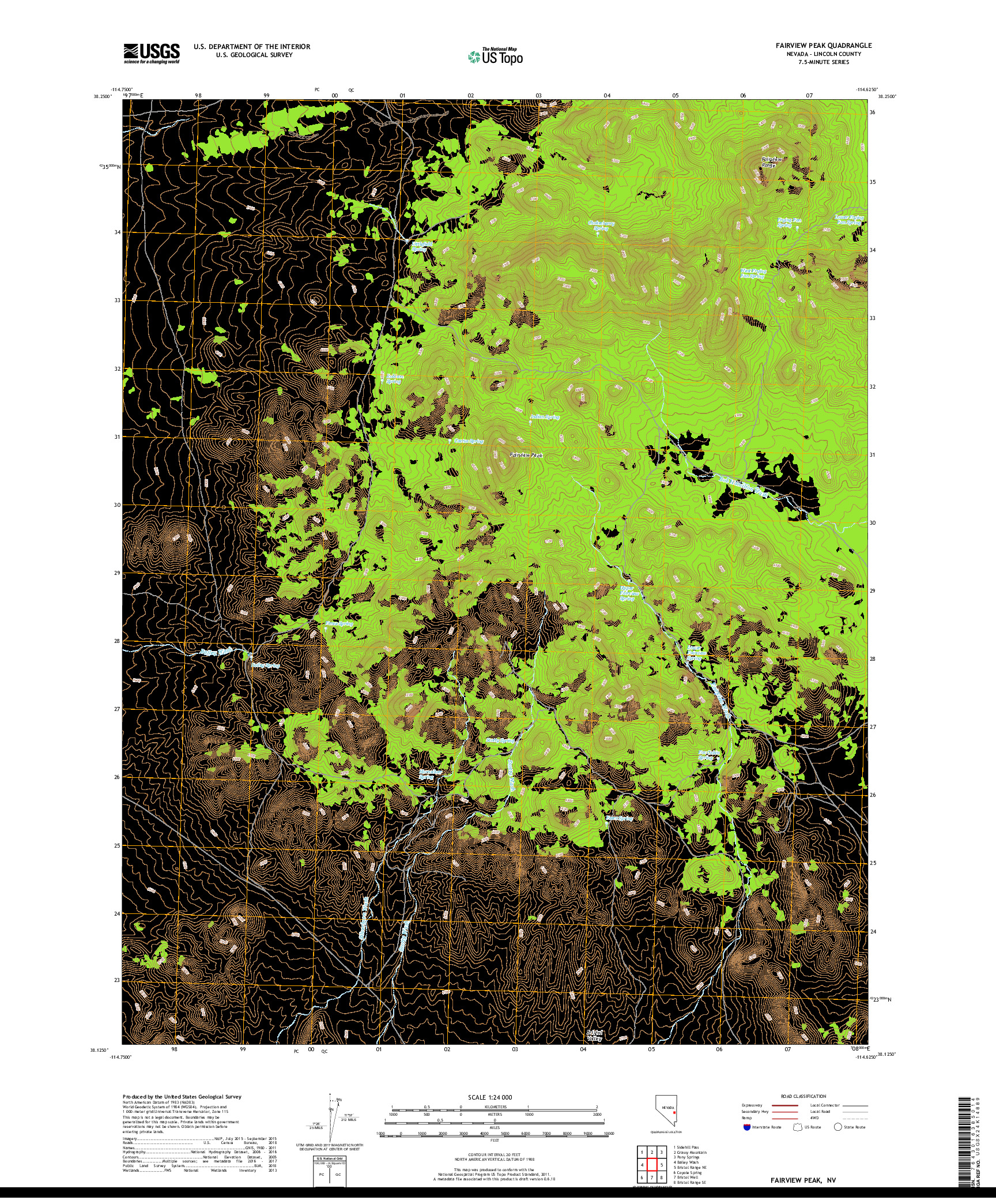 USGS US TOPO 7.5-MINUTE MAP FOR FAIRVIEW PEAK, NV 2018