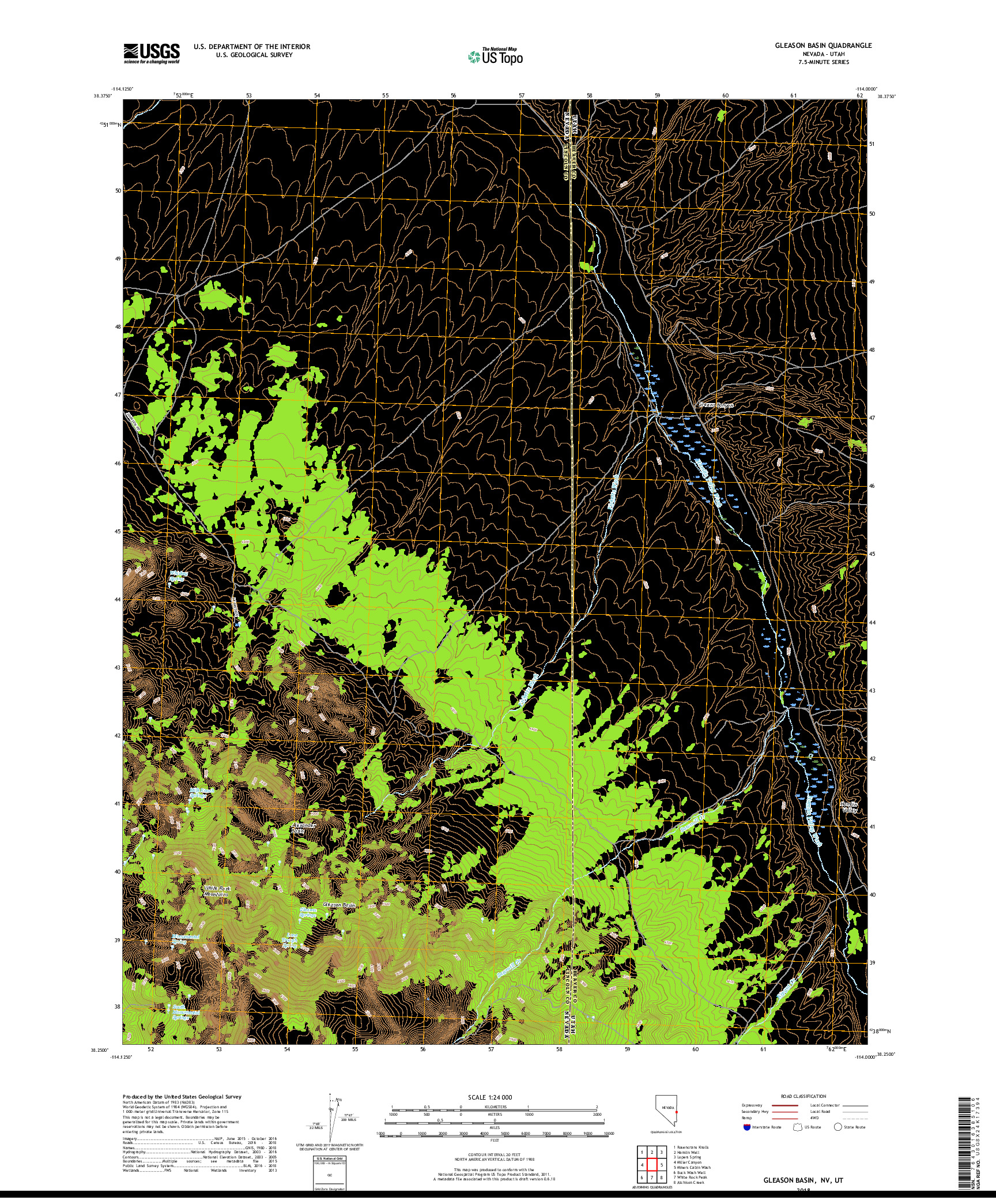 USGS US TOPO 7.5-MINUTE MAP FOR GLEASON BASIN, NV,UT 2018