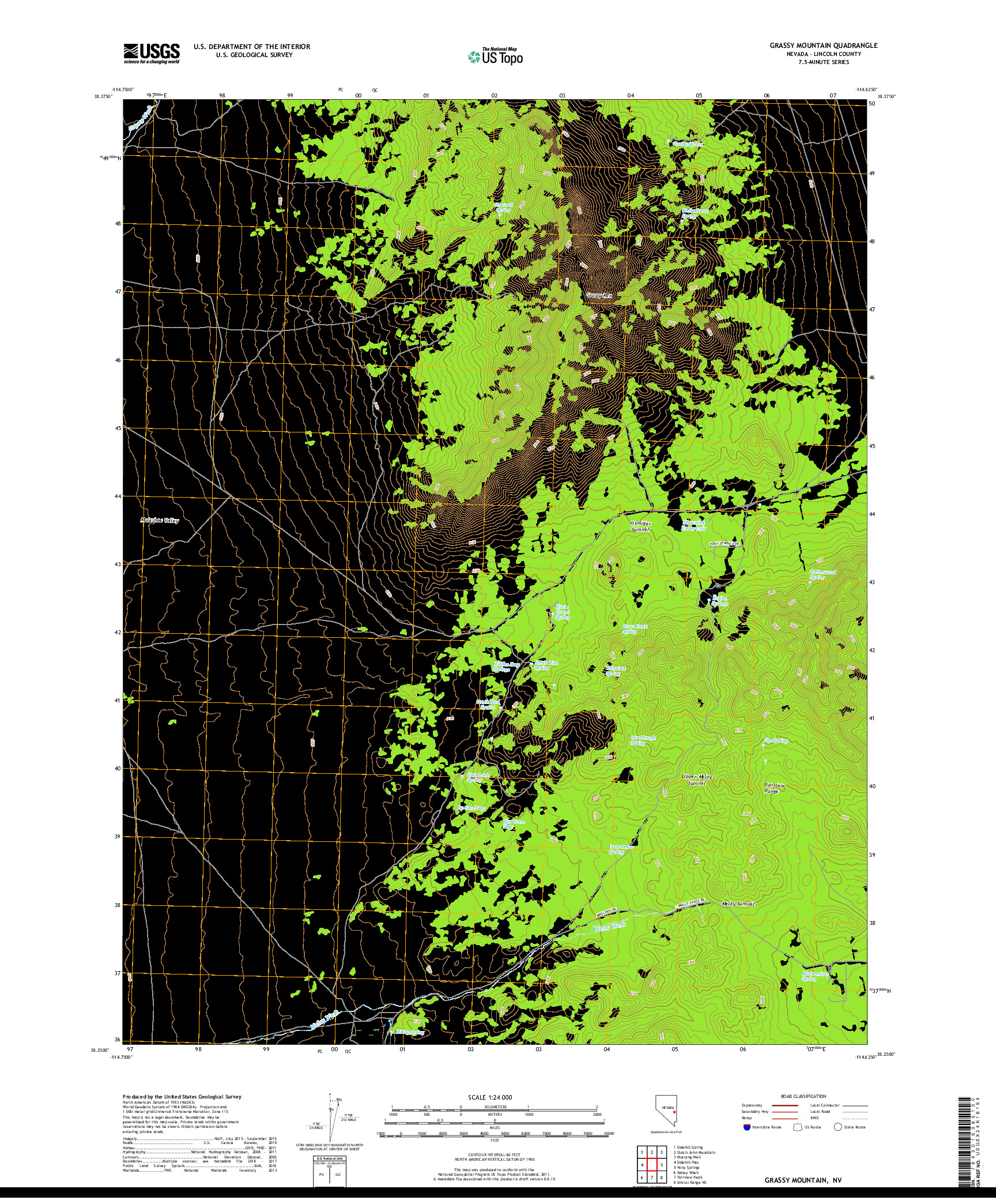 USGS US TOPO 7.5-MINUTE MAP FOR GRASSY MOUNTAIN, NV 2018