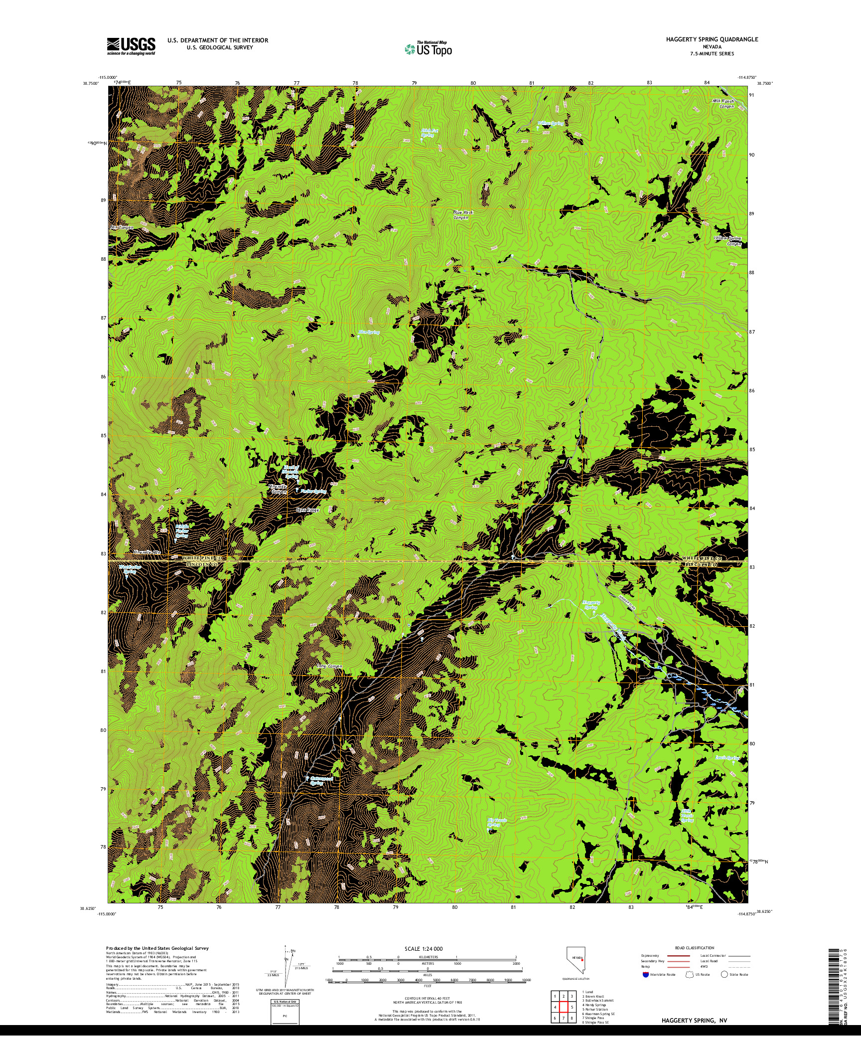 USGS US TOPO 7.5-MINUTE MAP FOR HAGGERTY SPRING, NV 2018