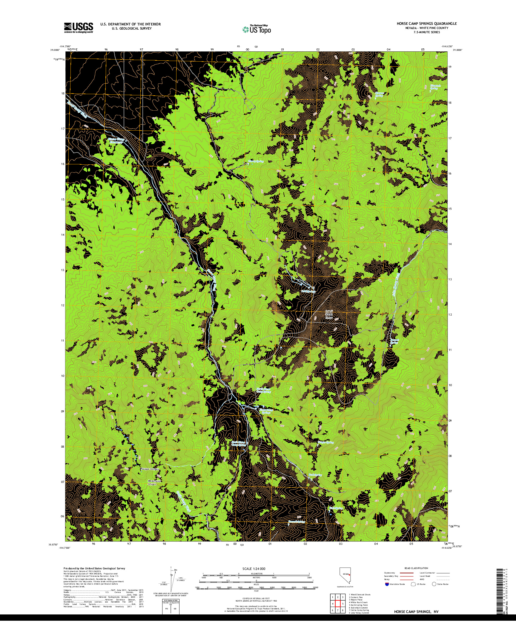 USGS US TOPO 7.5-MINUTE MAP FOR HORSE CAMP SPRINGS, NV 2018