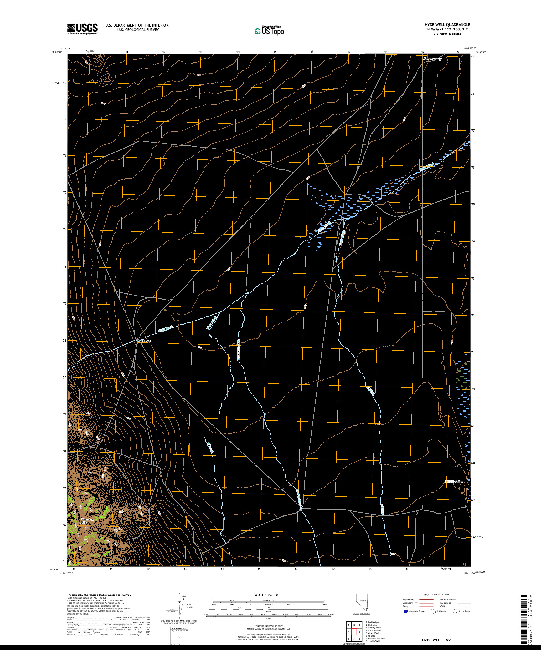 USGS US TOPO 7.5-MINUTE MAP FOR HYDE WELL, NV 2018