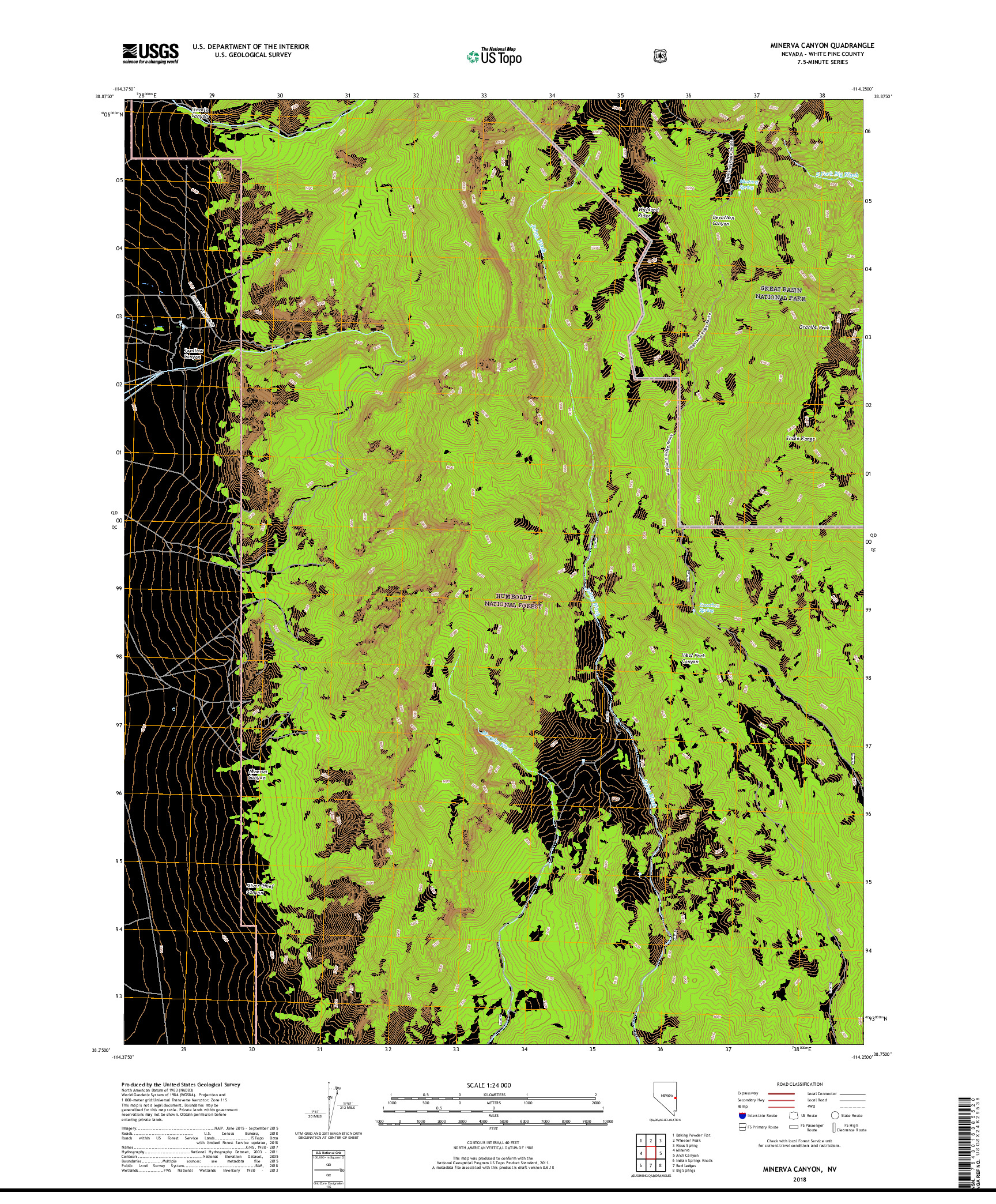 USGS US TOPO 7.5-MINUTE MAP FOR MINERVA CANYON, NV 2018