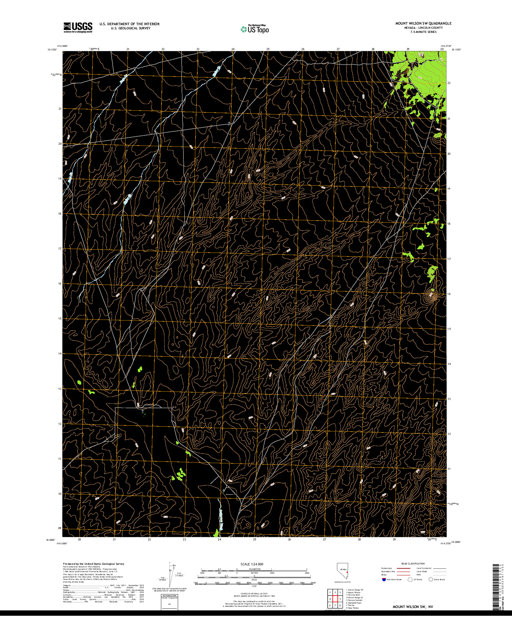 USGS US TOPO 7.5-MINUTE MAP FOR MOUNT WILSON SW, NV 2018