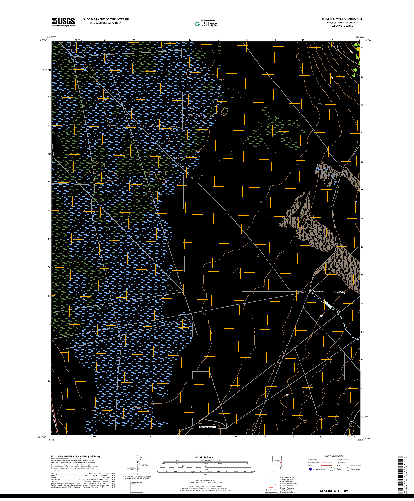 USGS US TOPO 7.5-MINUTE MAP FOR MUSTANG WELL, NV 2018