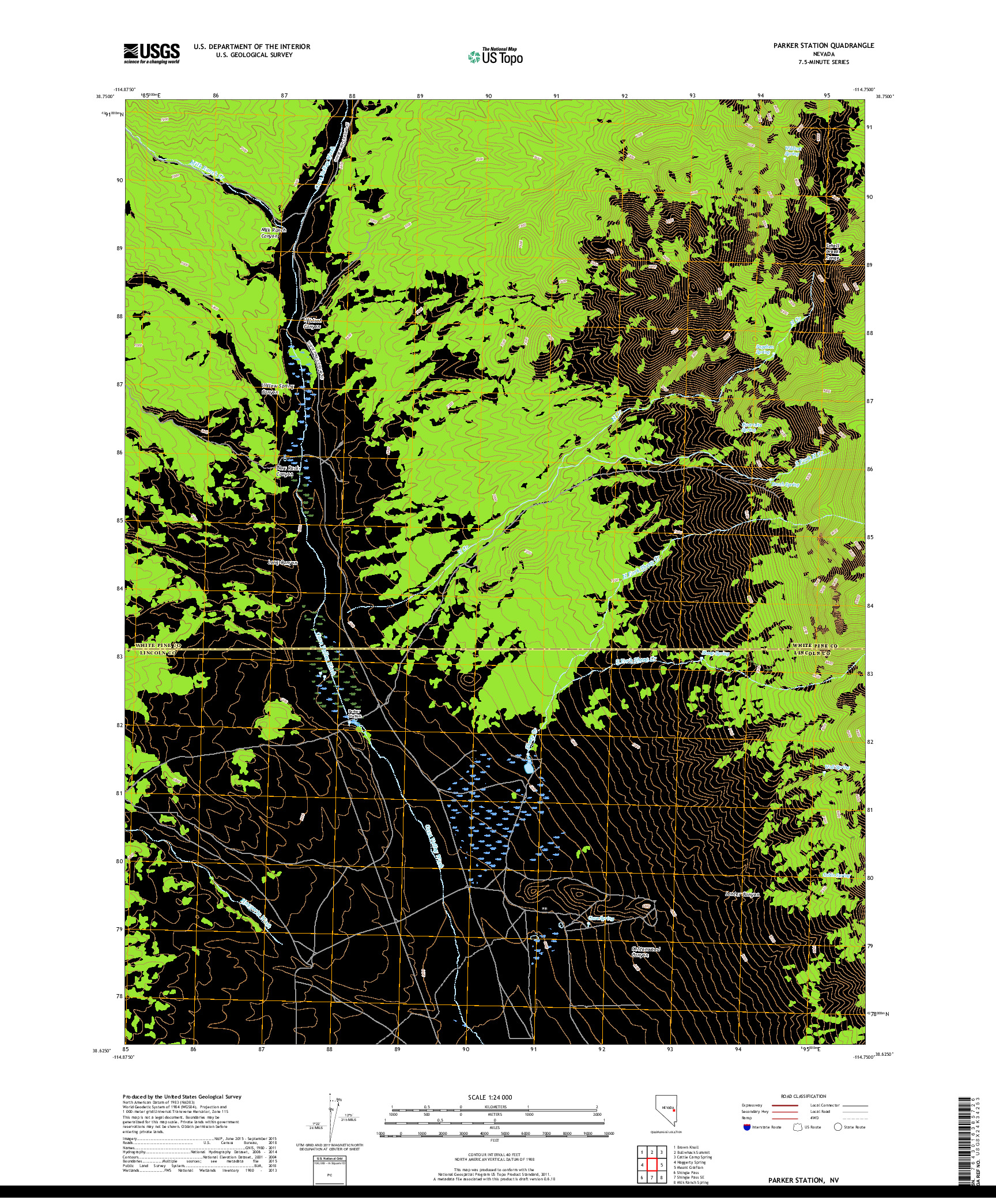 USGS US TOPO 7.5-MINUTE MAP FOR PARKER STATION, NV 2018