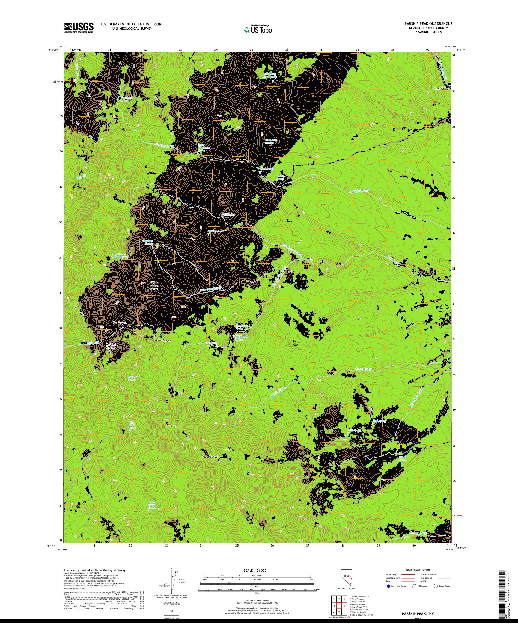 USGS US TOPO 7.5-MINUTE MAP FOR PARSNIP PEAK, NV 2018