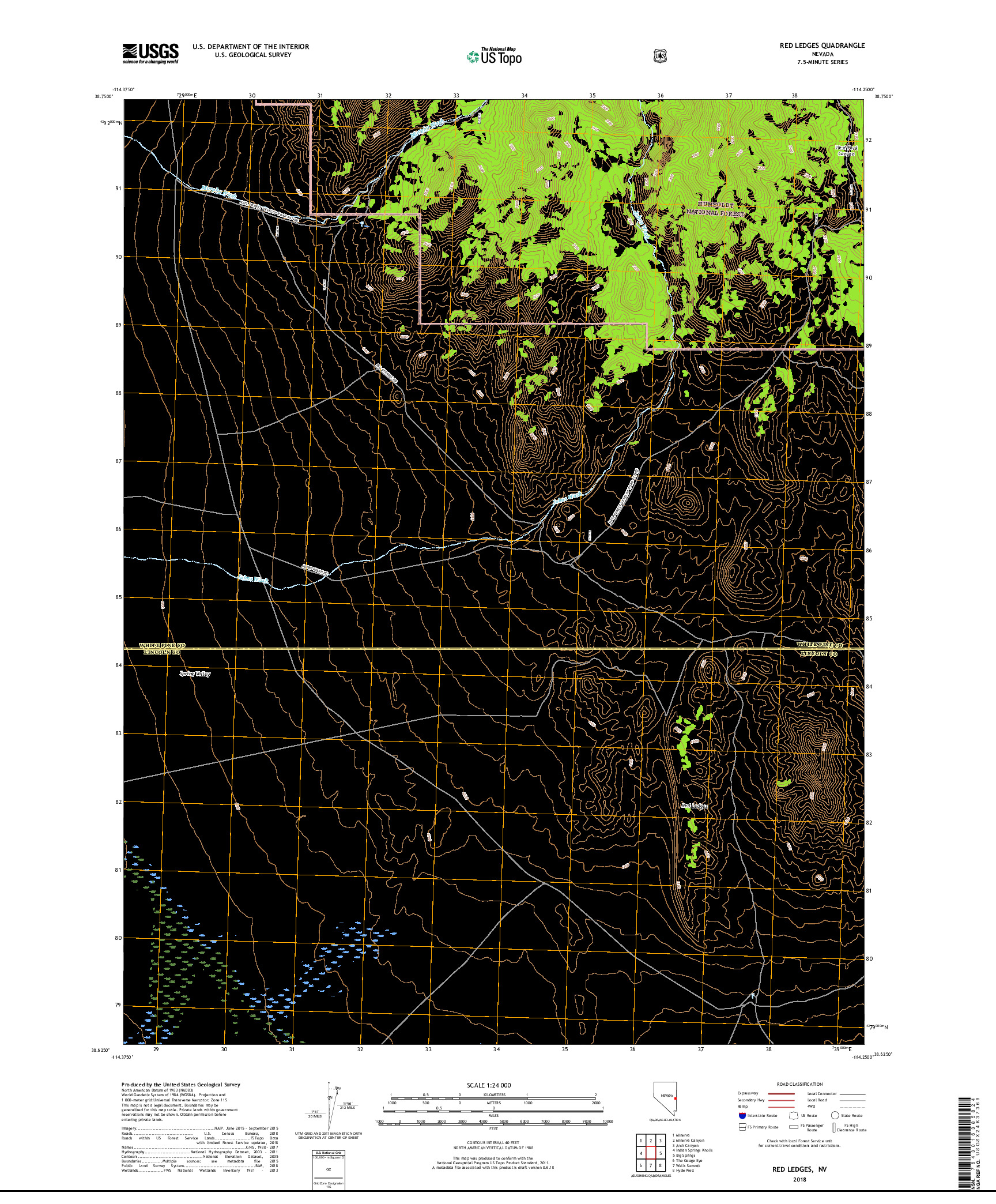 USGS US TOPO 7.5-MINUTE MAP FOR RED LEDGES, NV 2018