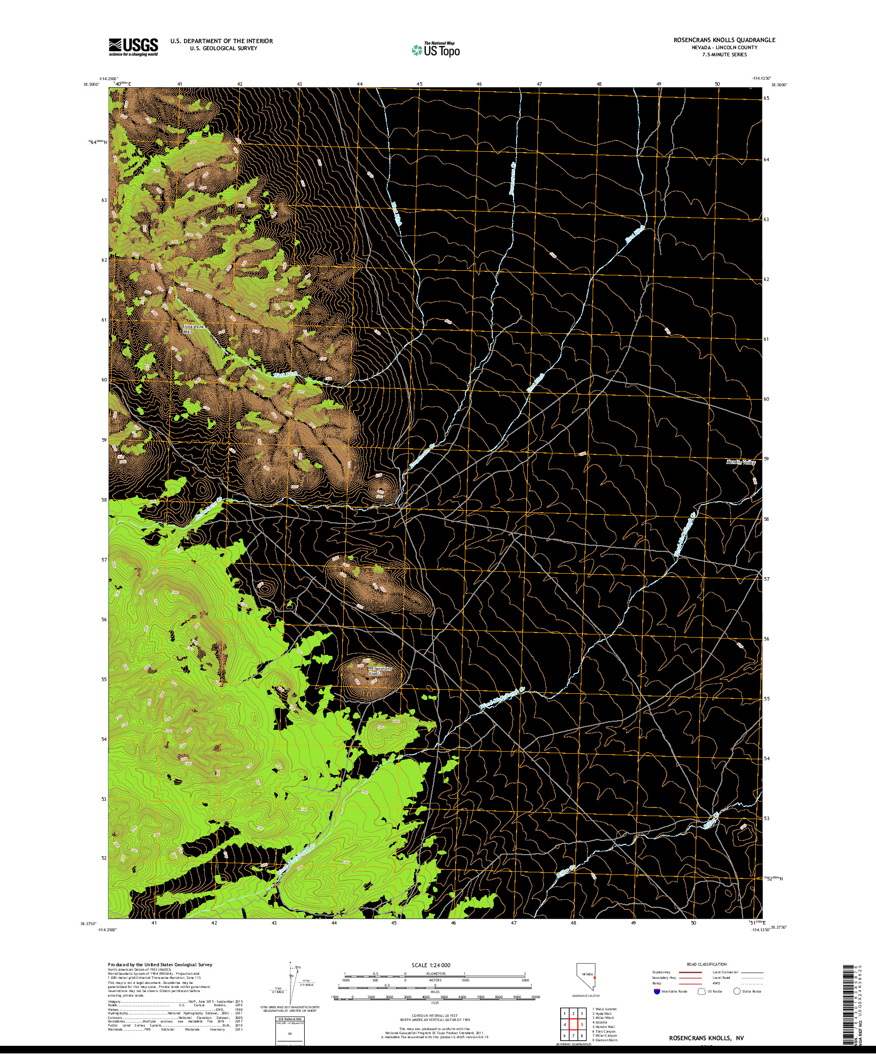 USGS US TOPO 7.5-MINUTE MAP FOR ROSENCRANS KNOLLS, NV 2018
