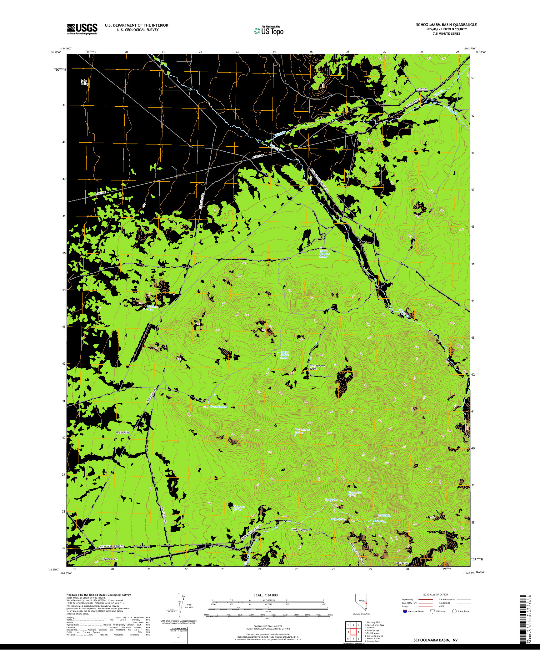 USGS US TOPO 7.5-MINUTE MAP FOR SCHOOLMARM BASIN, NV 2018