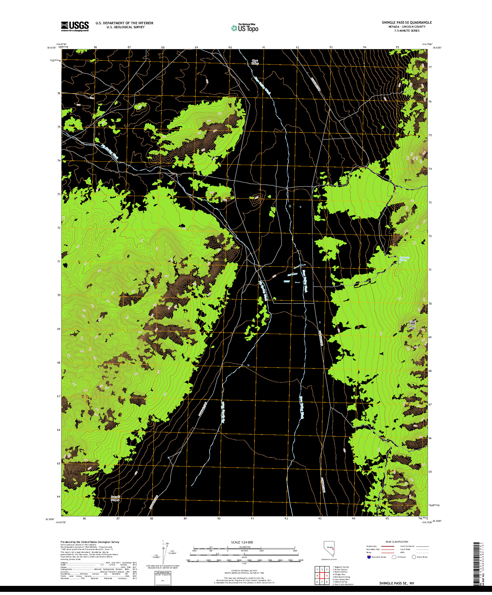 USGS US TOPO 7.5-MINUTE MAP FOR SHINGLE PASS SE, NV 2018