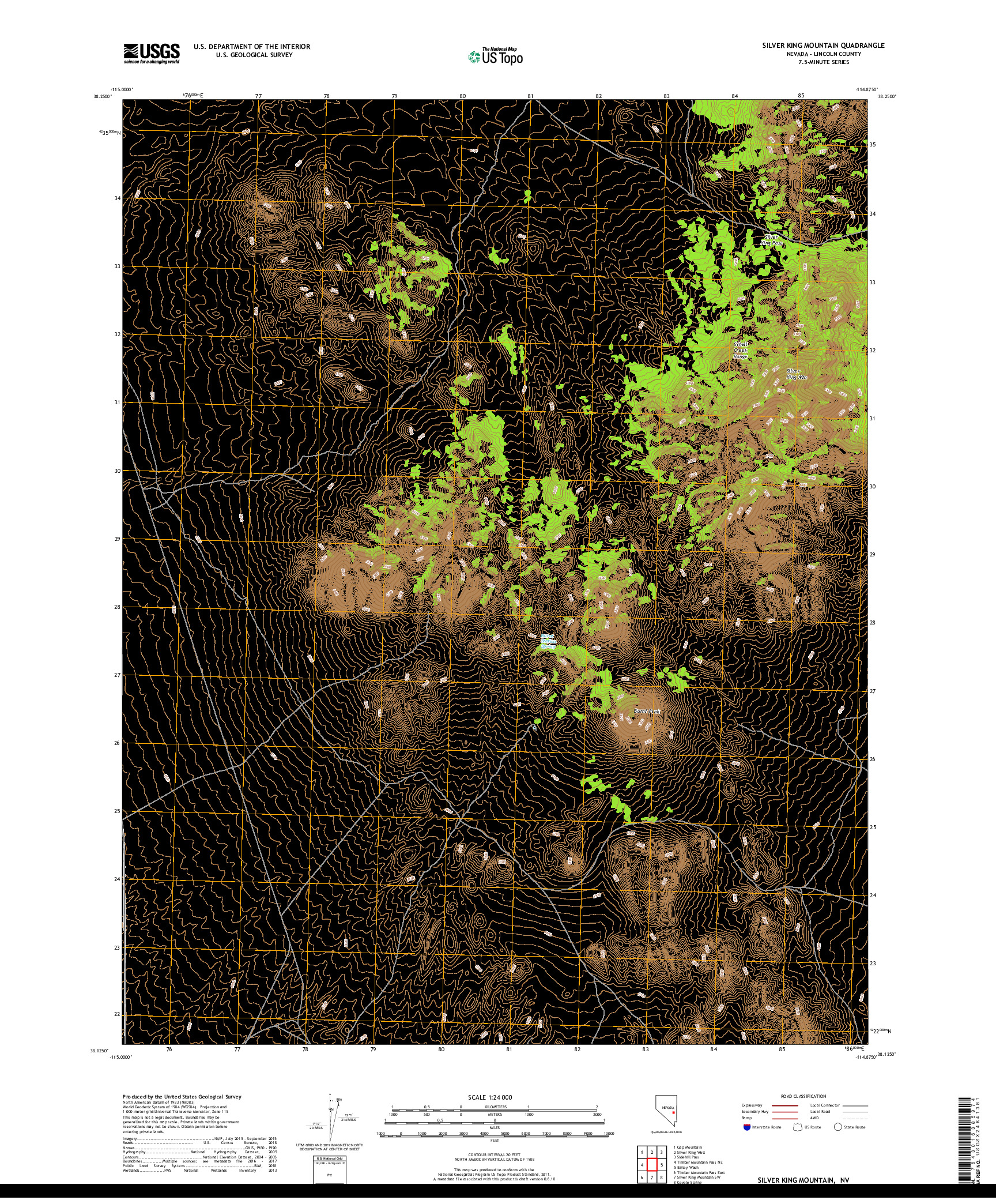 USGS US TOPO 7.5-MINUTE MAP FOR SILVER KING MOUNTAIN, NV 2018