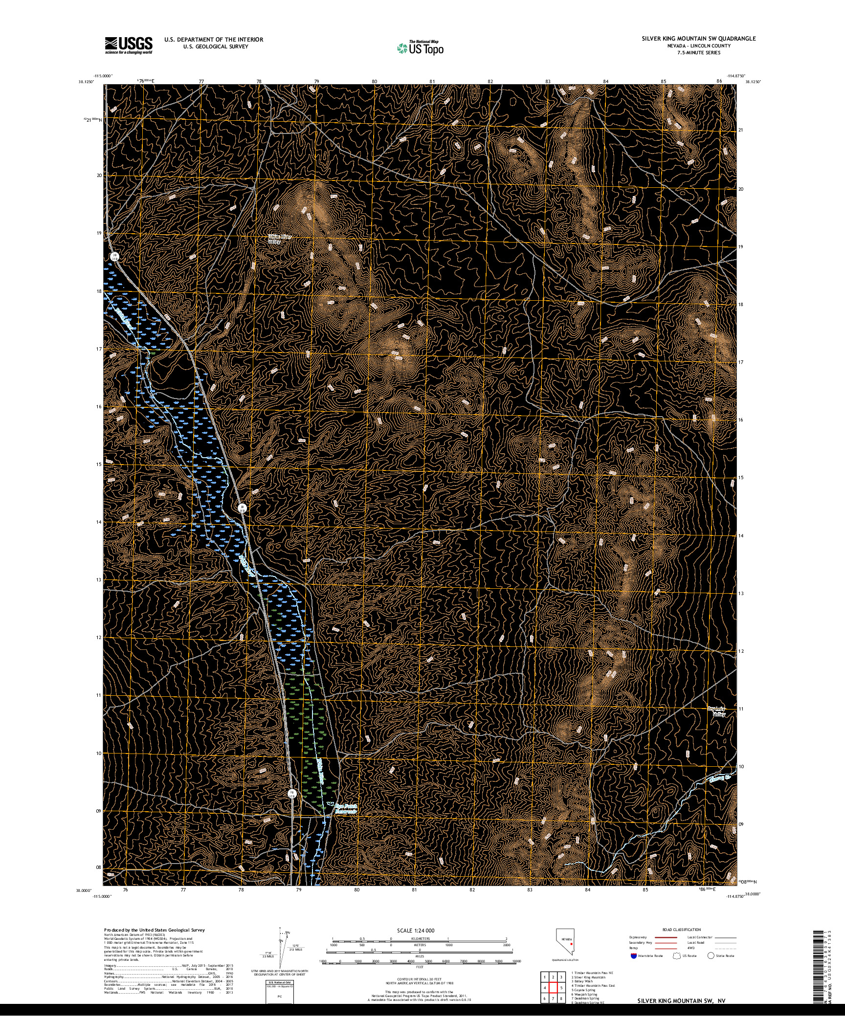 USGS US TOPO 7.5-MINUTE MAP FOR SILVER KING MOUNTAIN SW, NV 2018