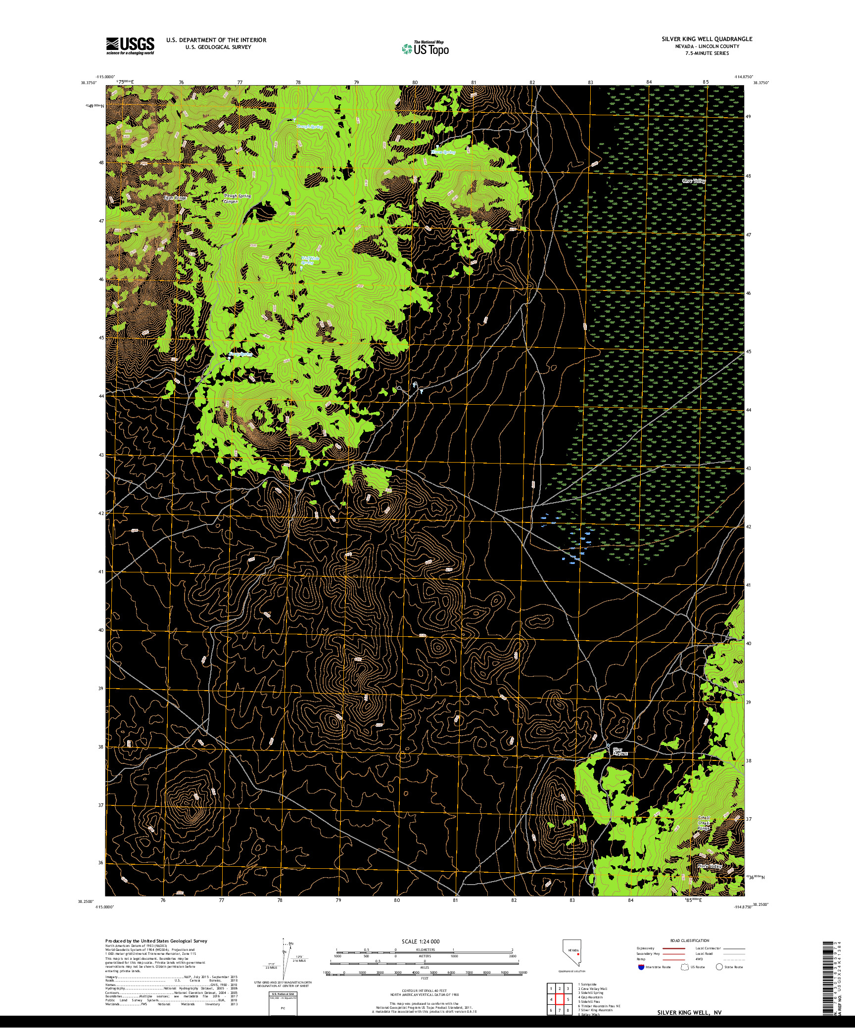 USGS US TOPO 7.5-MINUTE MAP FOR SILVER KING WELL, NV 2018