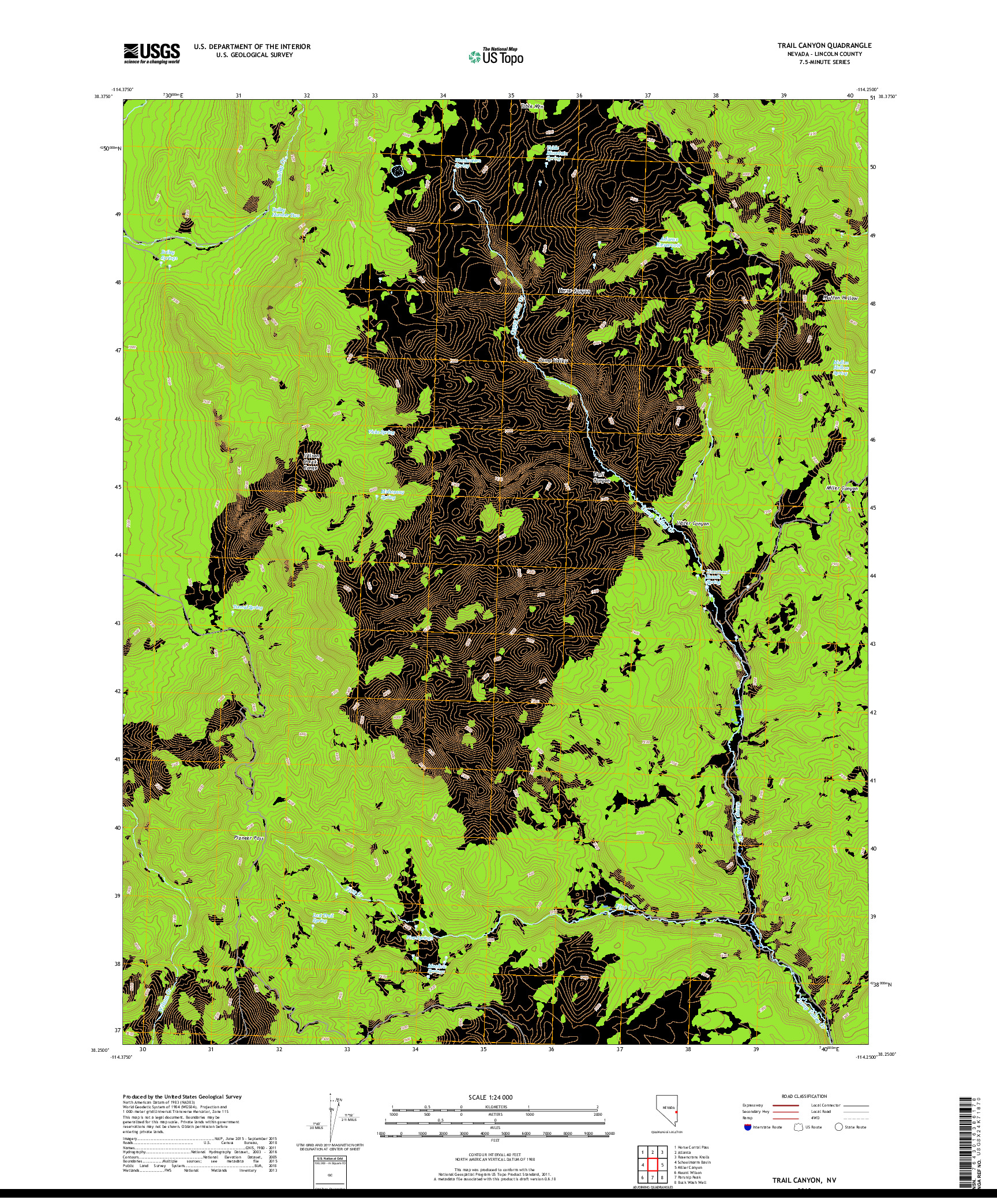 USGS US TOPO 7.5-MINUTE MAP FOR TRAIL CANYON, NV 2018