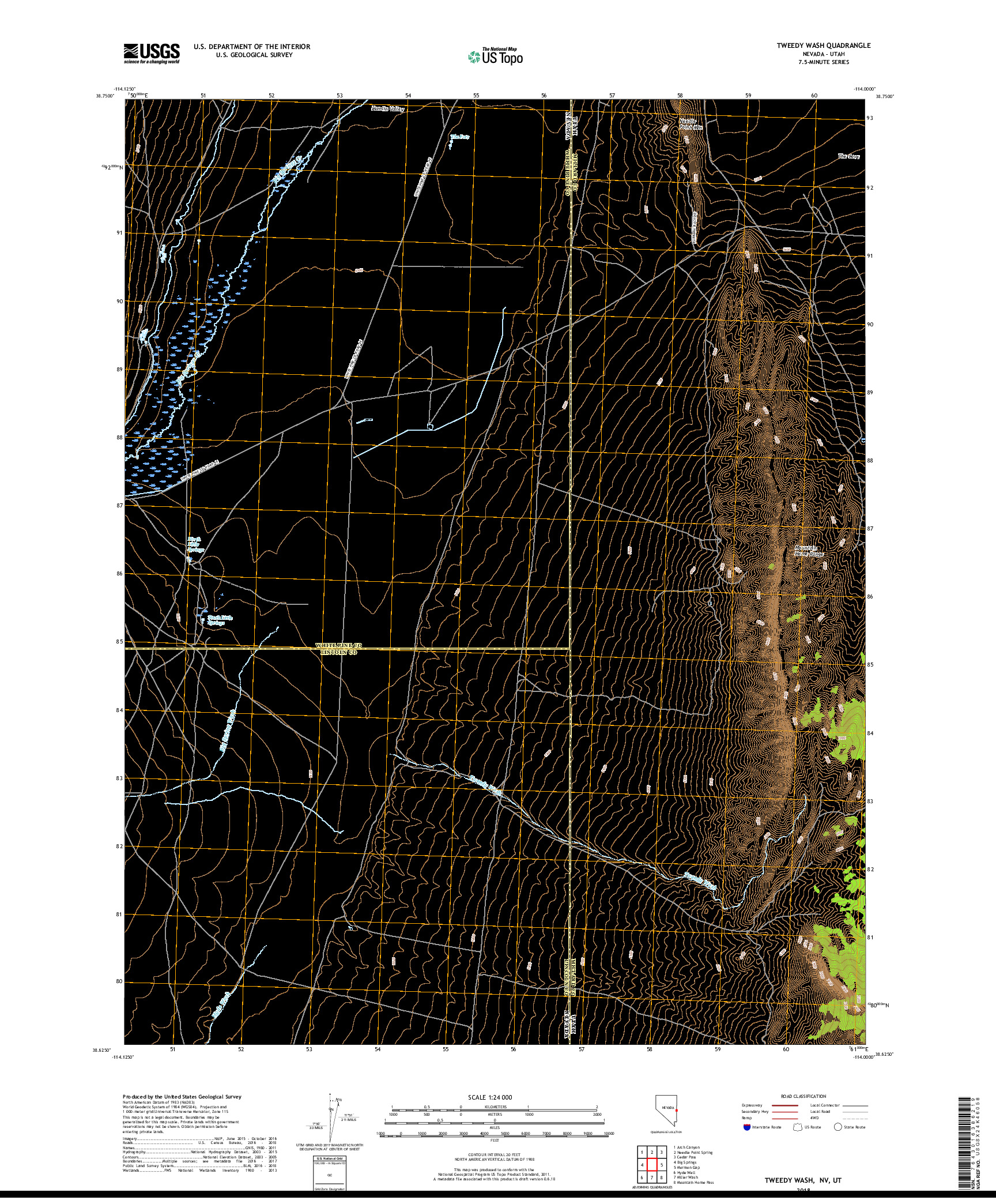 USGS US TOPO 7.5-MINUTE MAP FOR TWEEDY WASH, NV,UT 2018