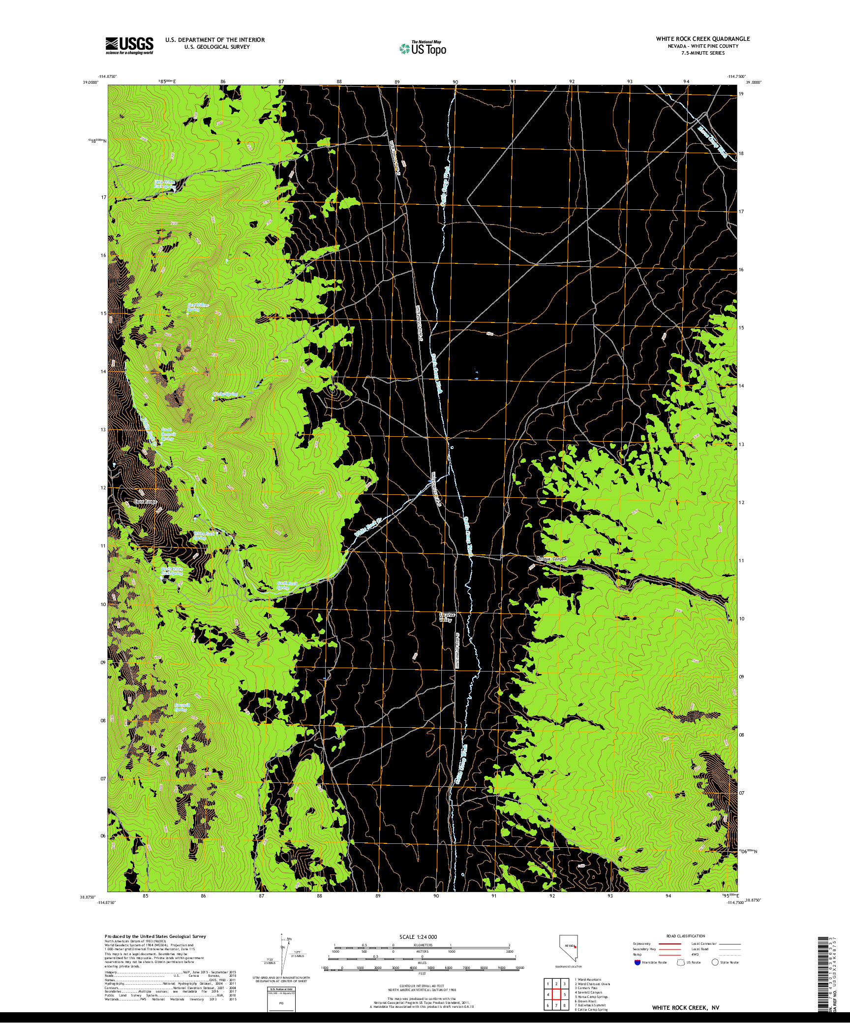 USGS US TOPO 7.5-MINUTE MAP FOR WHITE ROCK CREEK, NV 2018