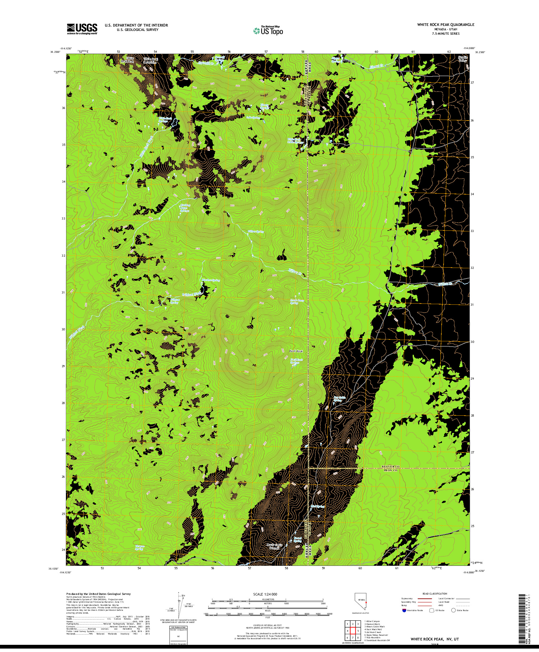 USGS US TOPO 7.5-MINUTE MAP FOR WHITE ROCK PEAK, NV,UT 2018