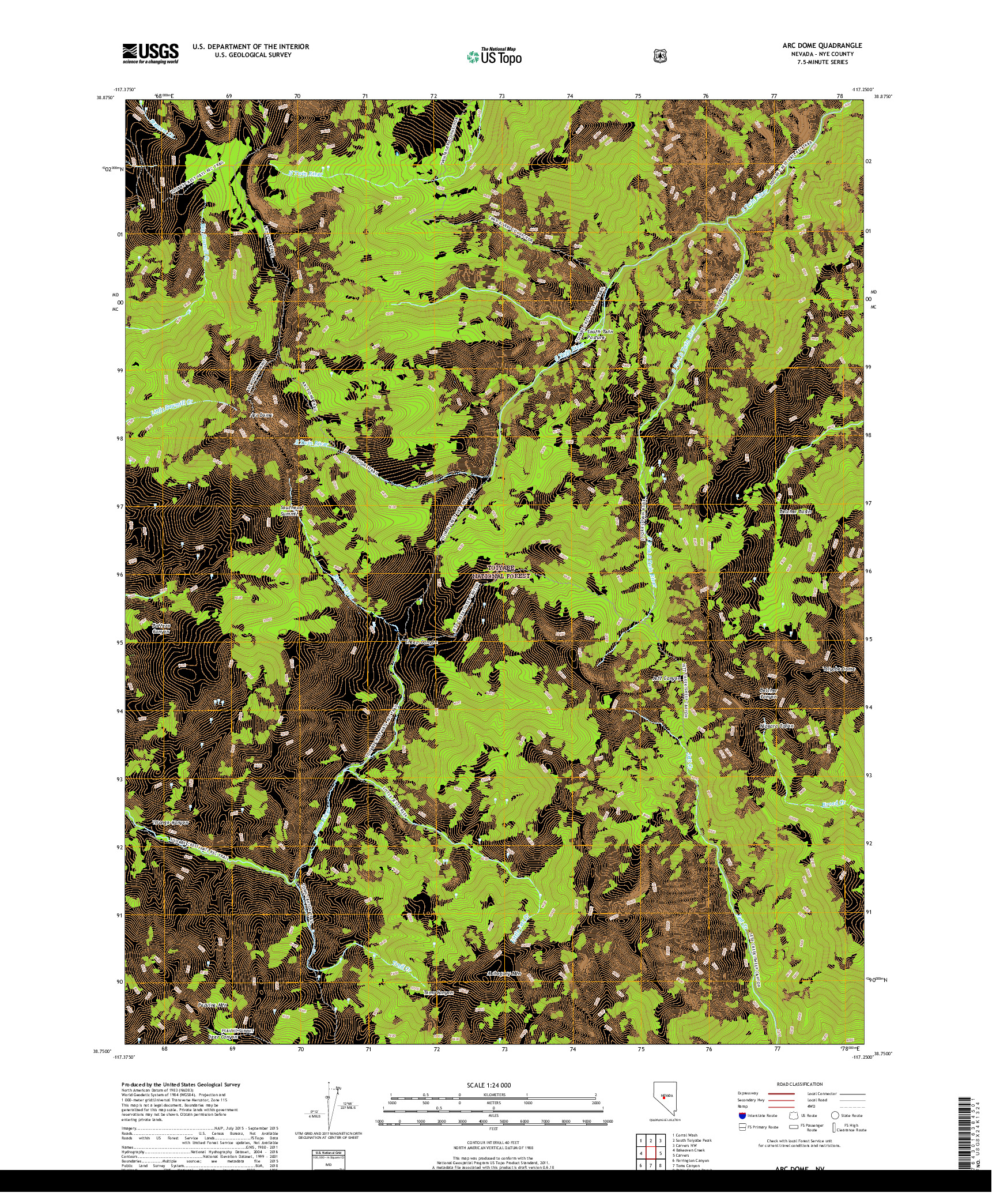 USGS US TOPO 7.5-MINUTE MAP FOR ARC DOME, NV 2018