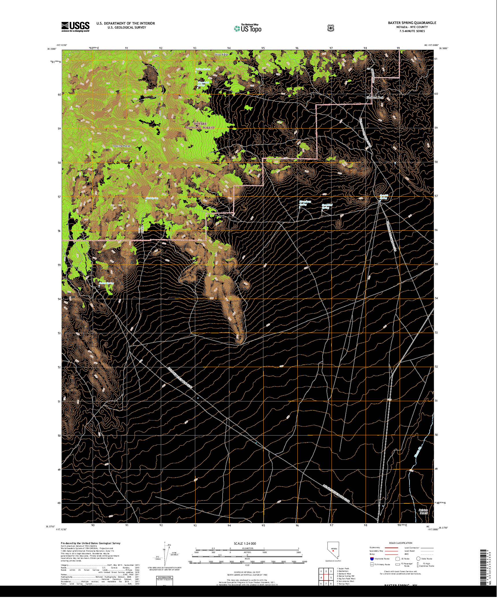 USGS US TOPO 7.5-MINUTE MAP FOR BAXTER SPRING, NV 2018