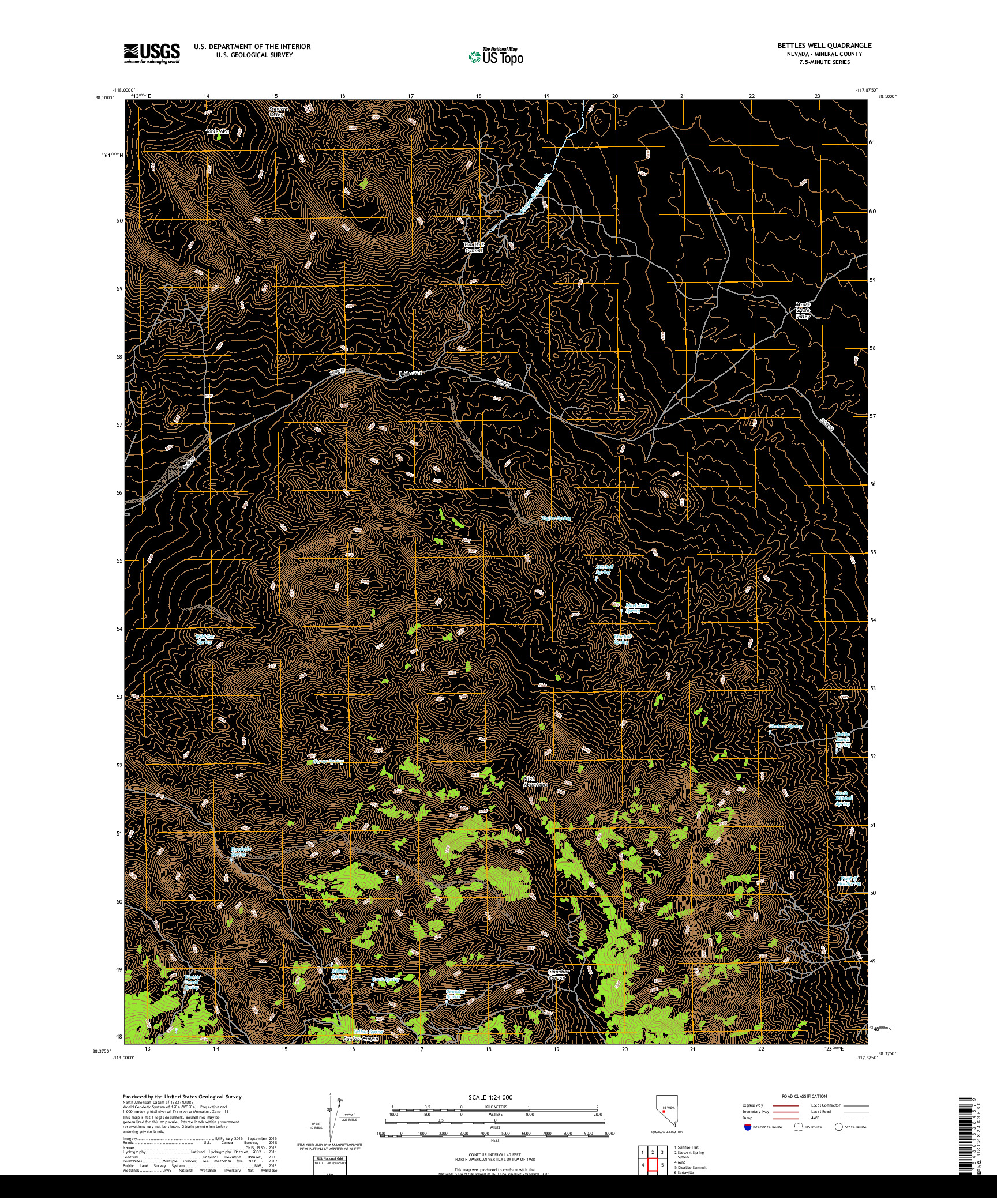 USGS US TOPO 7.5-MINUTE MAP FOR BETTLES WELL, NV 2018