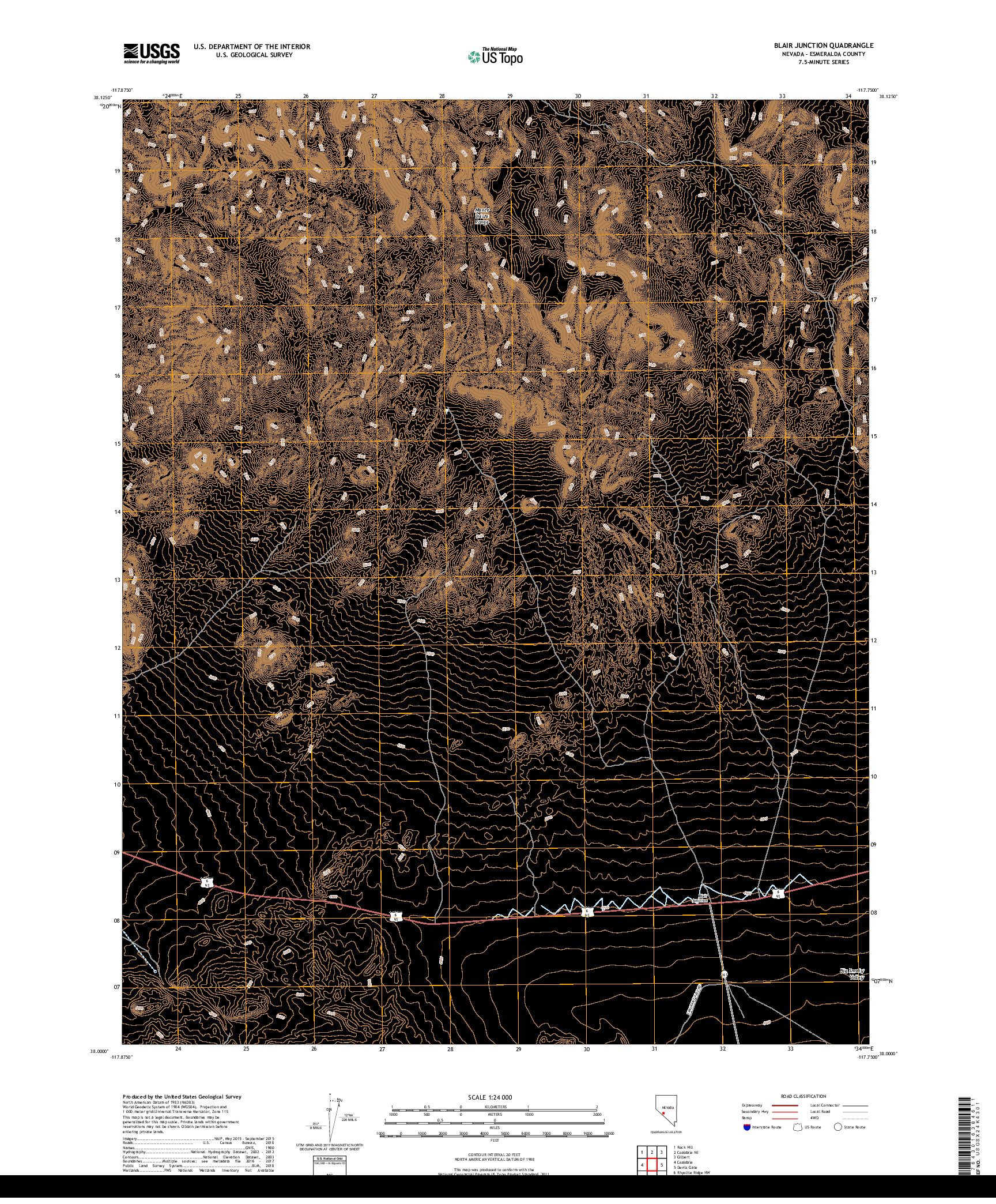 USGS US TOPO 7.5-MINUTE MAP FOR BLAIR JUNCTION, NV 2018