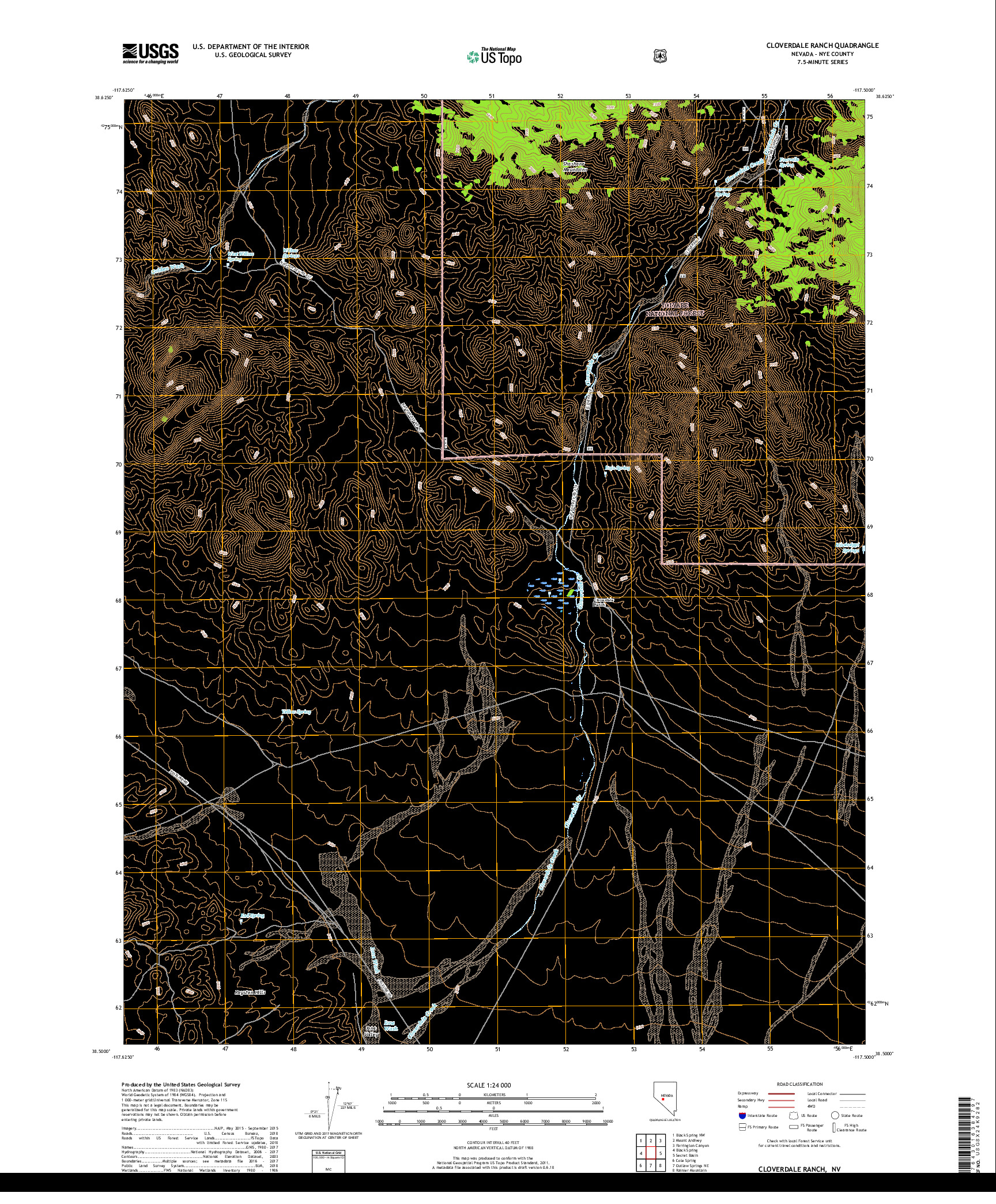 USGS US TOPO 7.5-MINUTE MAP FOR CLOVERDALE RANCH, NV 2018