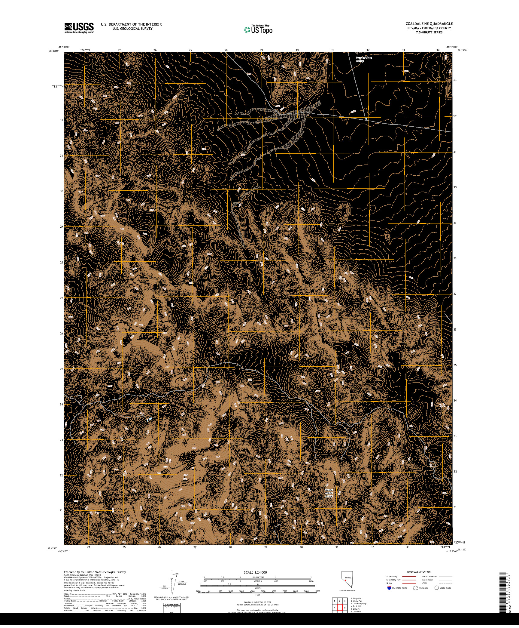 USGS US TOPO 7.5-MINUTE MAP FOR COALDALE NE, NV 2018