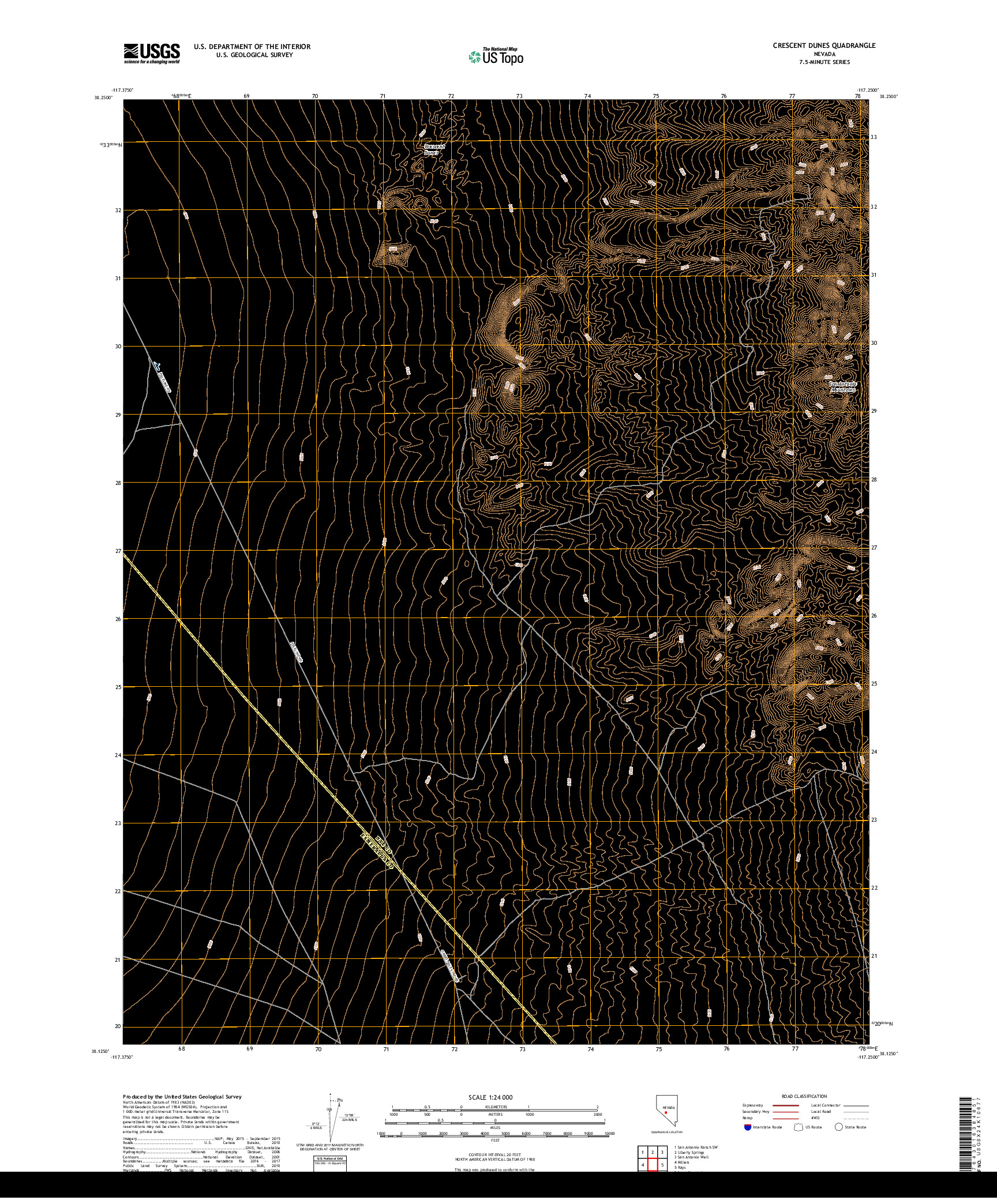 USGS US TOPO 7.5-MINUTE MAP FOR CRESCENT DUNES, NV 2018