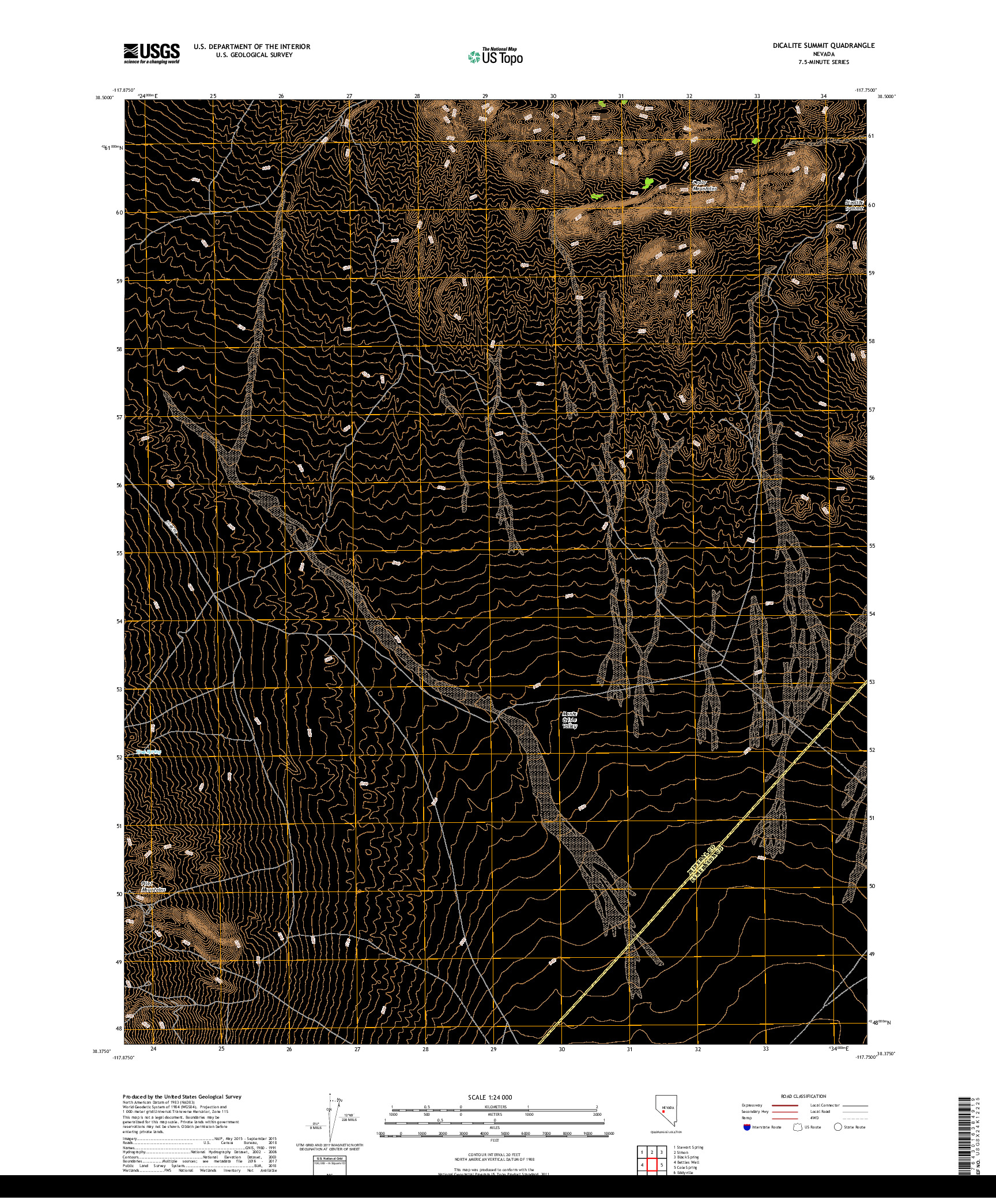 USGS US TOPO 7.5-MINUTE MAP FOR DICALITE SUMMIT, NV 2018