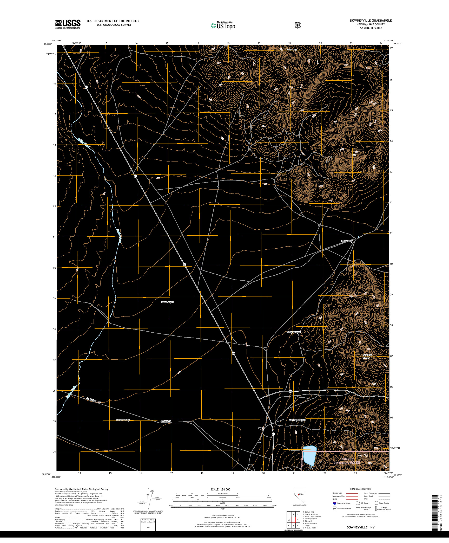 USGS US TOPO 7.5-MINUTE MAP FOR DOWNEYVILLE, NV 2018