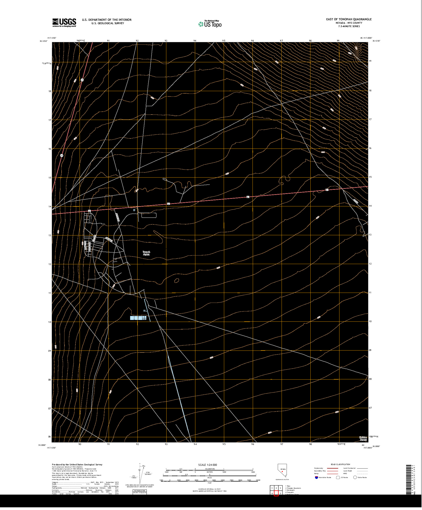 USGS US TOPO 7.5-MINUTE MAP FOR EAST OF TONOPAH, NV 2018