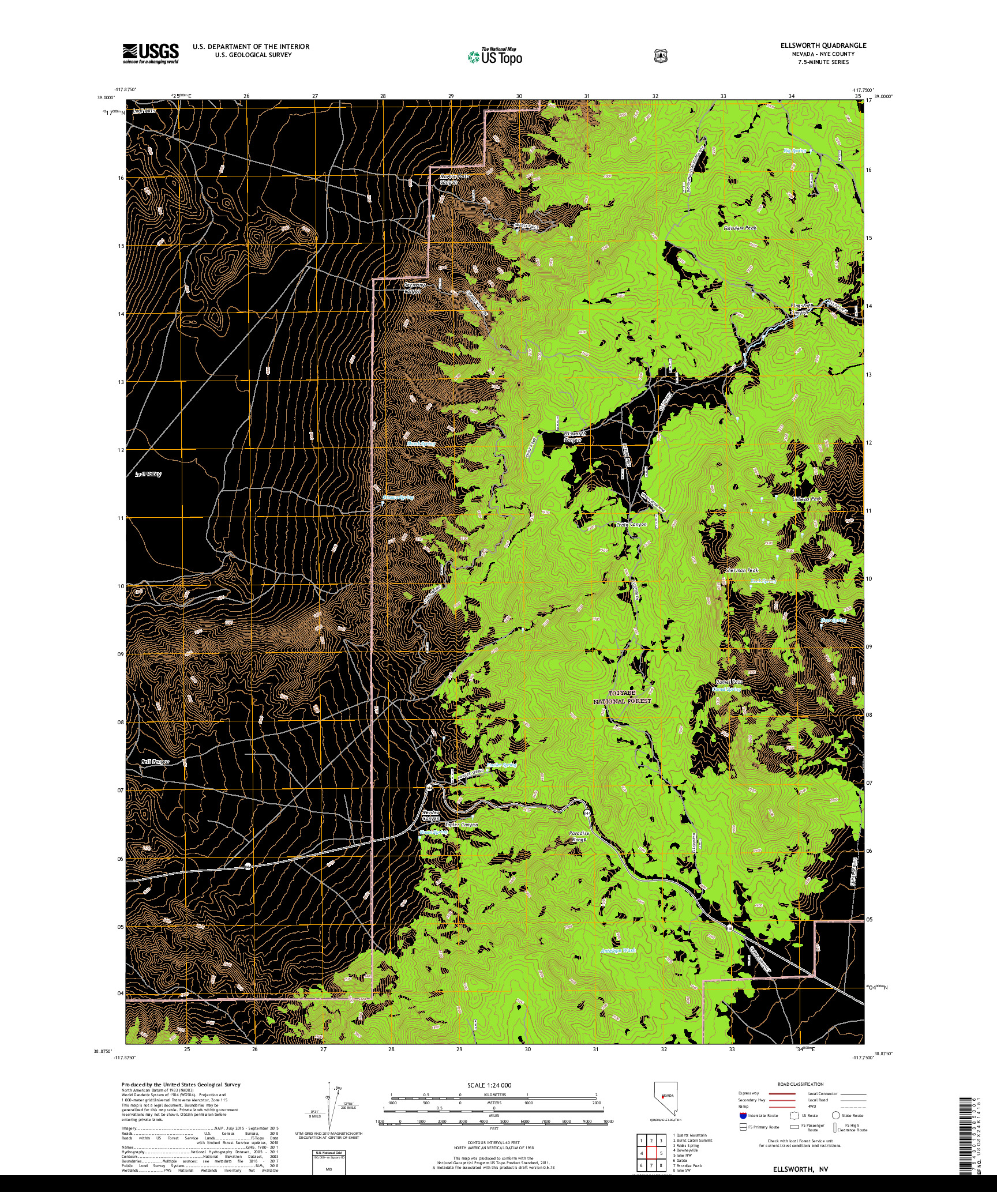 USGS US TOPO 7.5-MINUTE MAP FOR ELLSWORTH, NV 2018