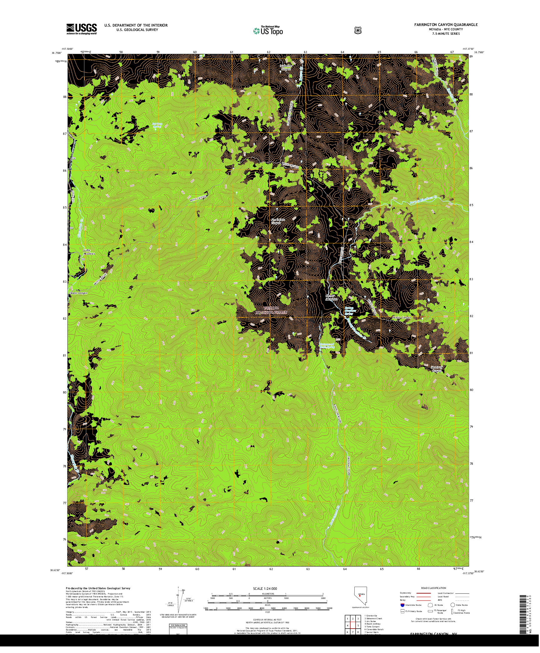 USGS US TOPO 7.5-MINUTE MAP FOR FARRINGTON CANYON, NV 2018