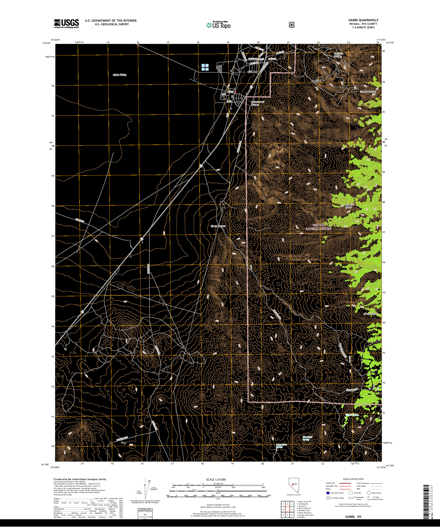 USGS US TOPO 7.5-MINUTE MAP FOR GABBS, NV 2018