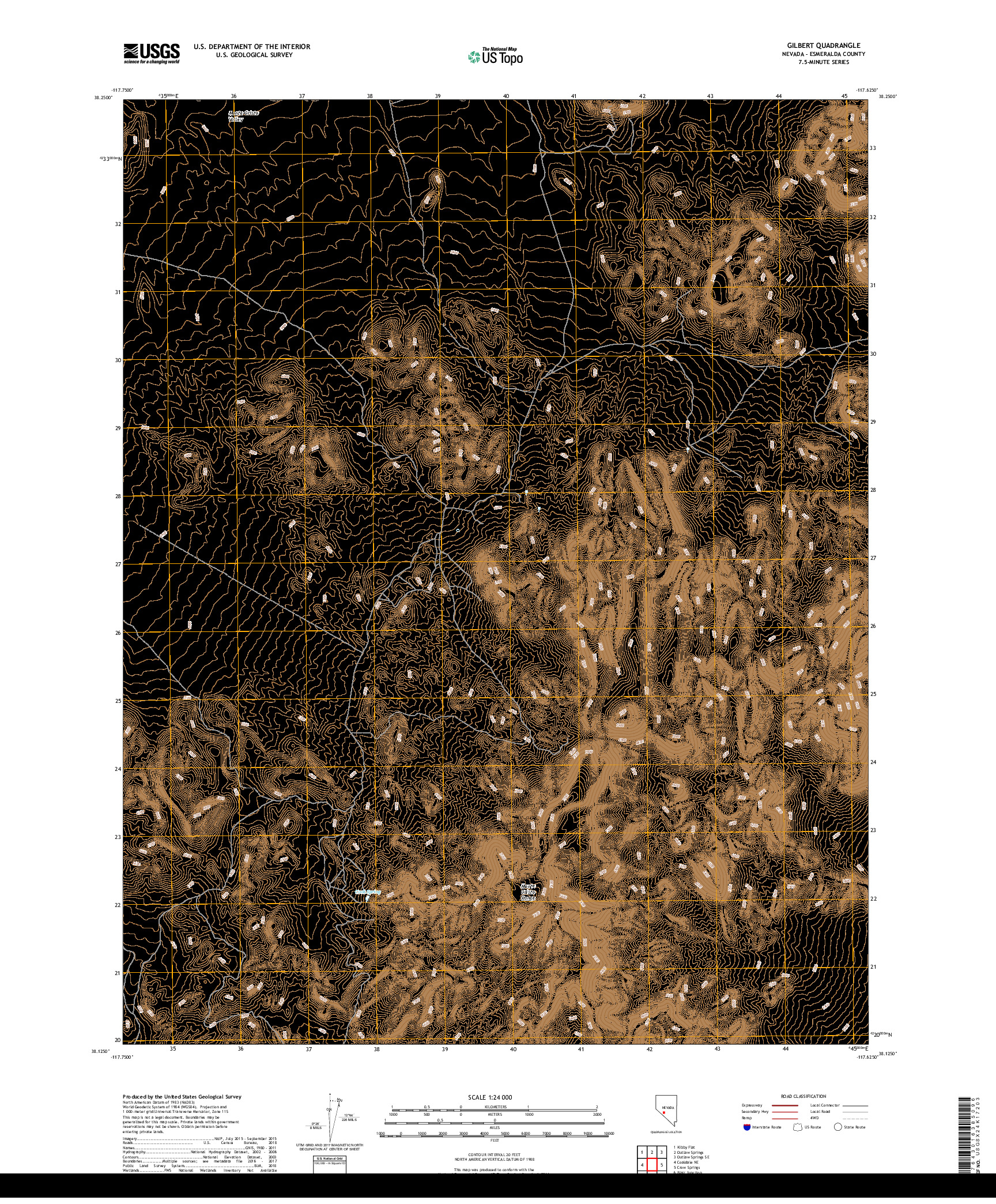 USGS US TOPO 7.5-MINUTE MAP FOR GILBERT, NV 2018