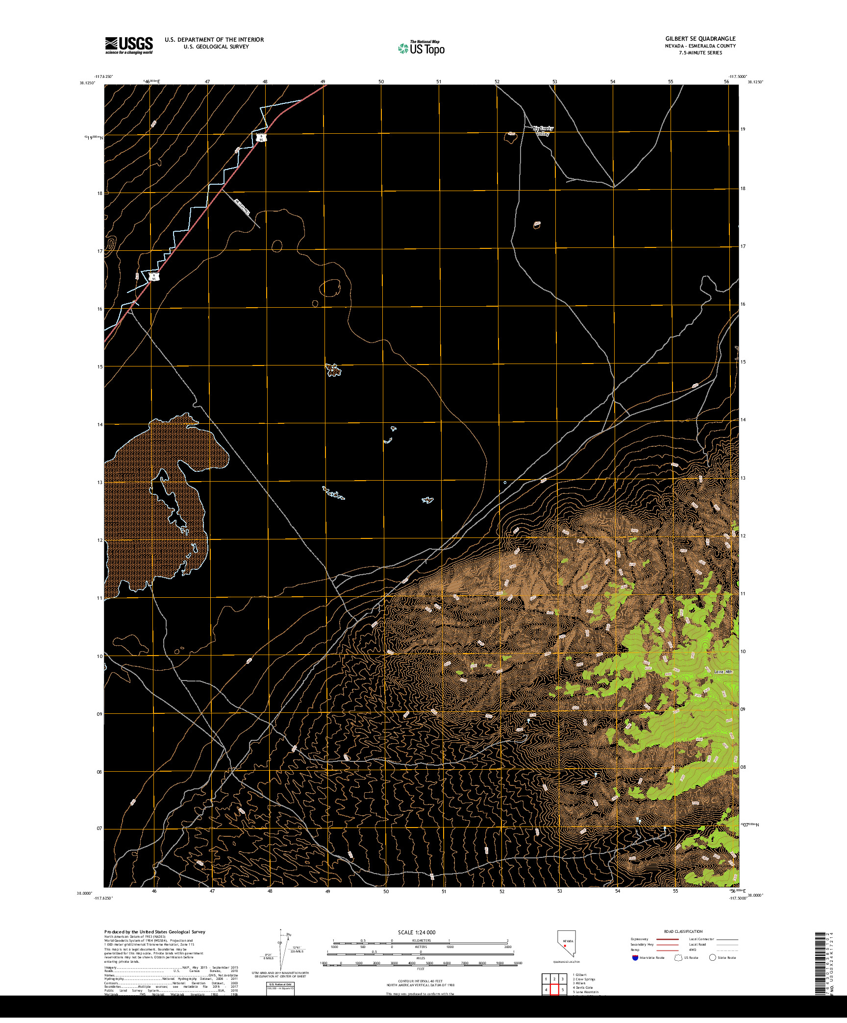 USGS US TOPO 7.5-MINUTE MAP FOR GILBERT SE, NV 2018