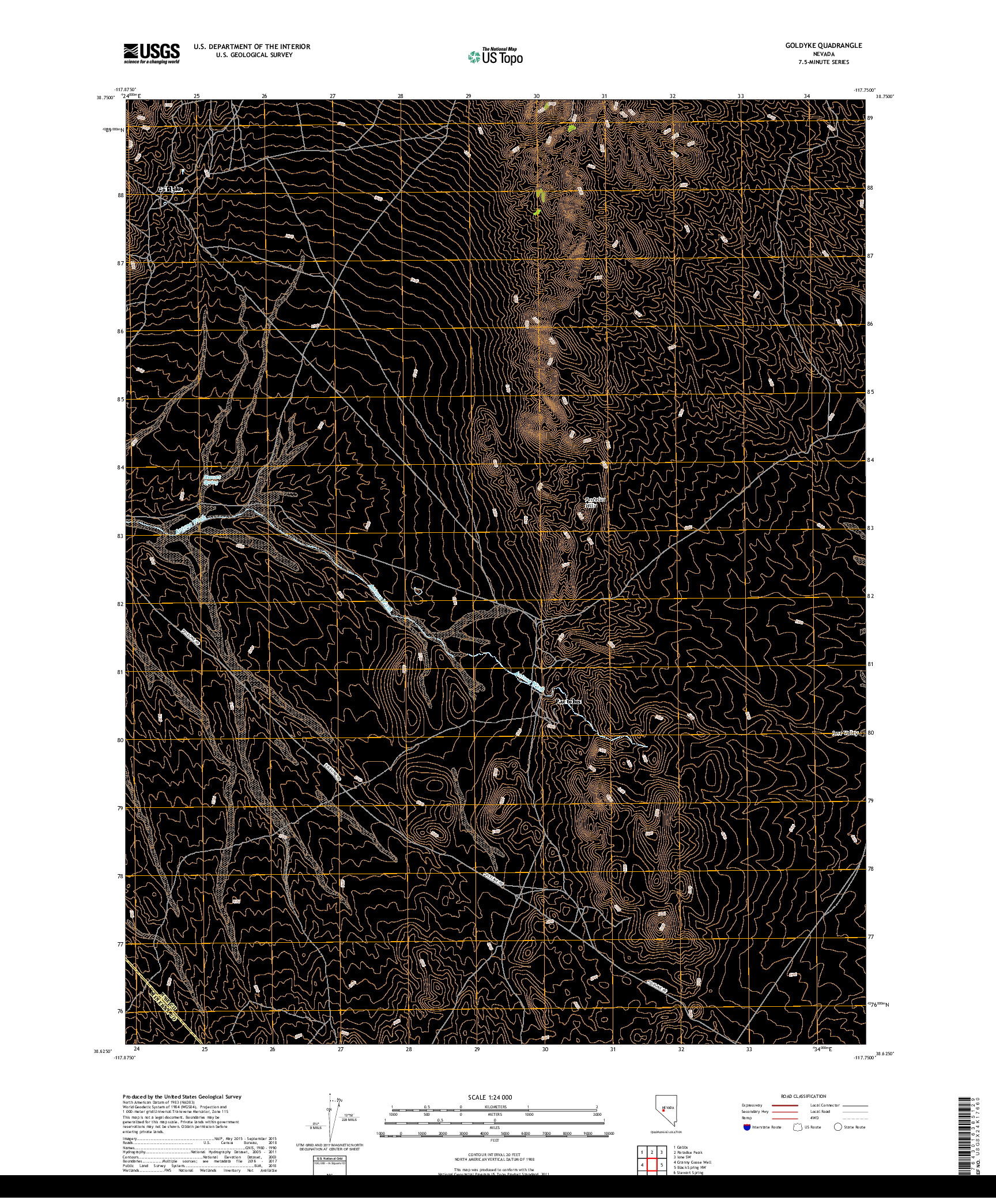 USGS US TOPO 7.5-MINUTE MAP FOR GOLDYKE, NV 2018