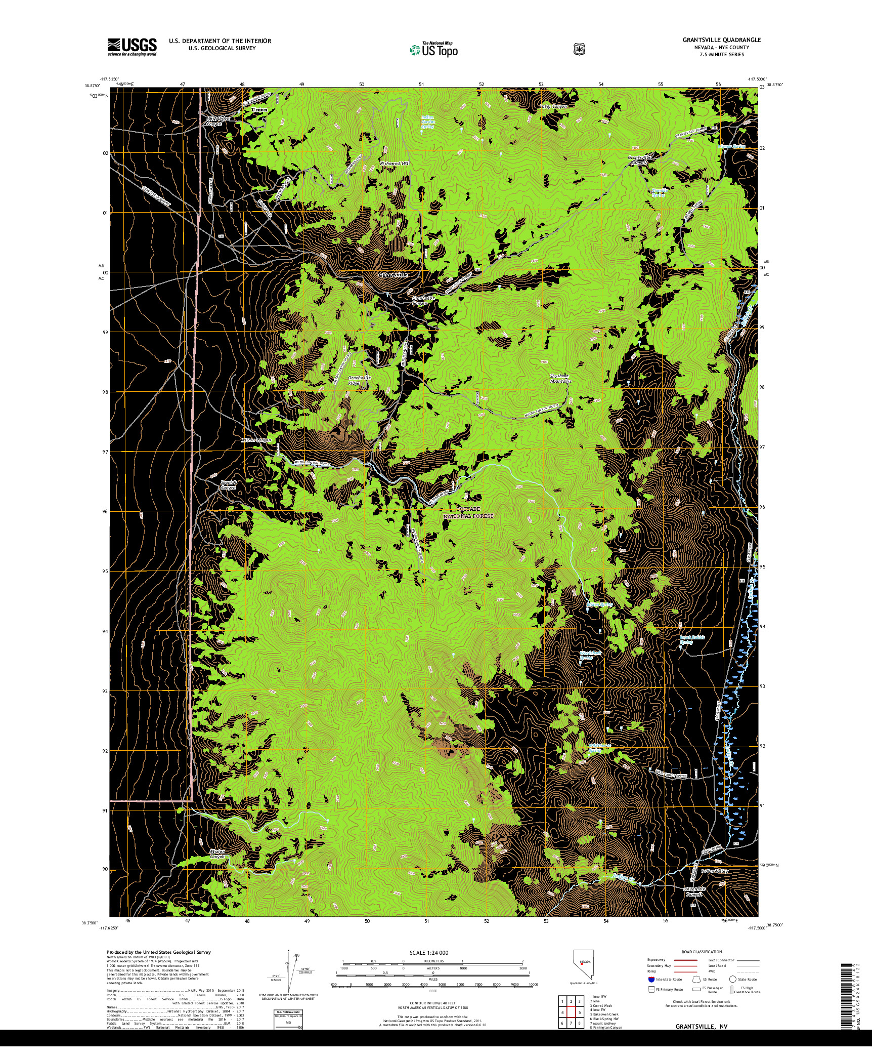 USGS US TOPO 7.5-MINUTE MAP FOR GRANTSVILLE, NV 2018