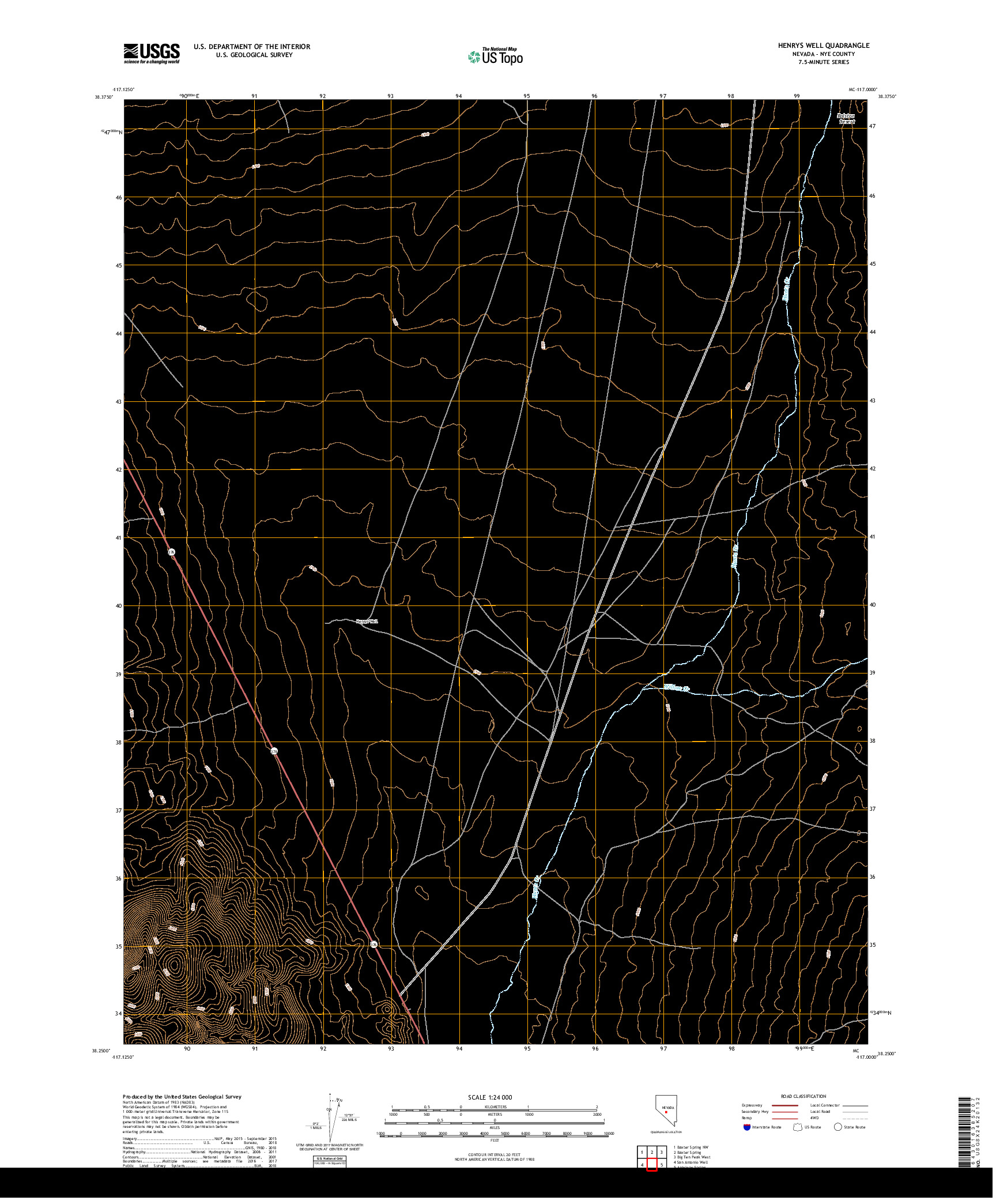 USGS US TOPO 7.5-MINUTE MAP FOR HENRYS WELL, NV 2018