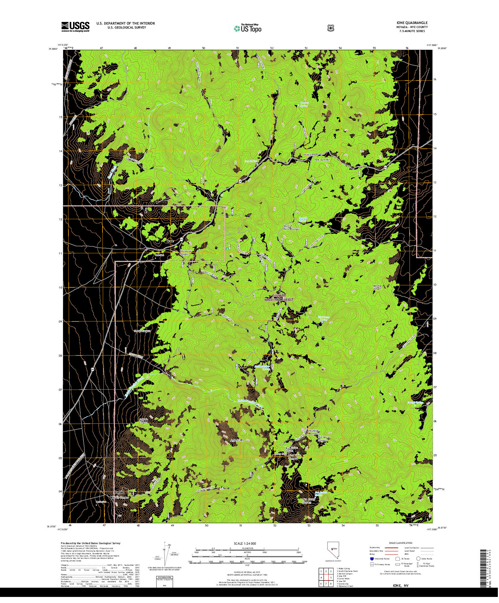 USGS US TOPO 7.5-MINUTE MAP FOR IONE, NV 2018